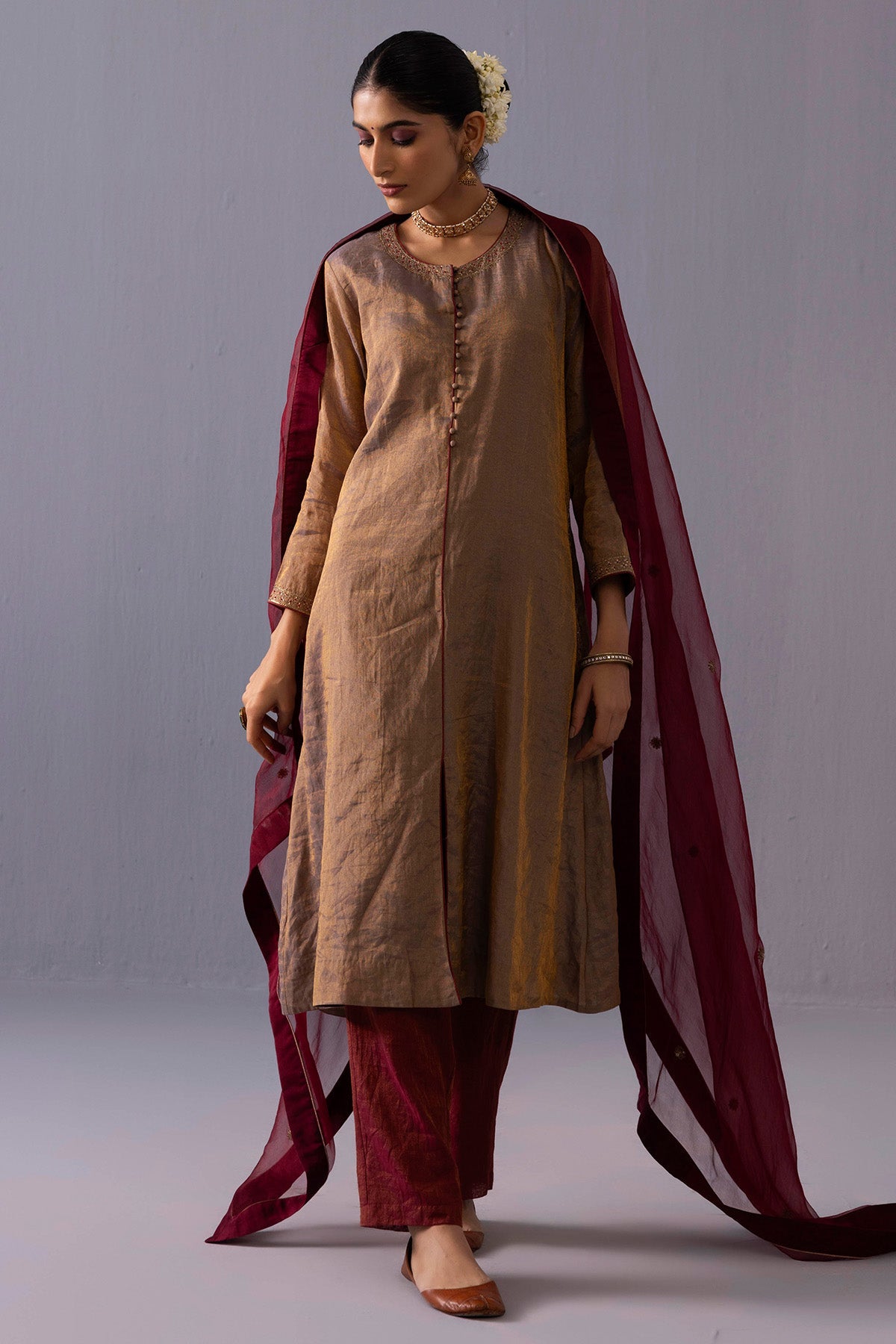 Buy Grey Front Slit Kurta & Pants for women online available at ScrollnShops