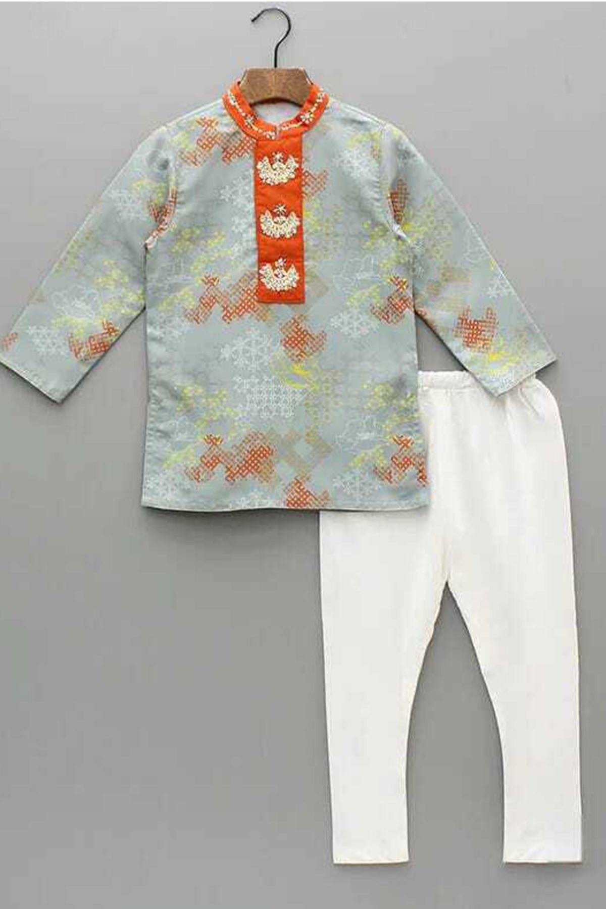 Buy Grey Geometrical Print Kurta Set for Kids by Little Brats Designer online available at scrollnshops