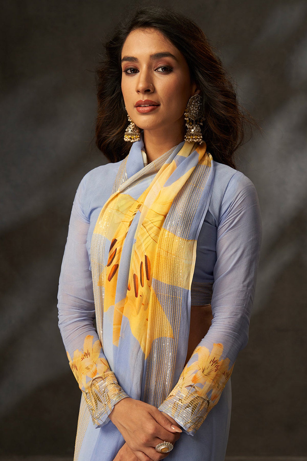 Grey Georgette Digital Saree