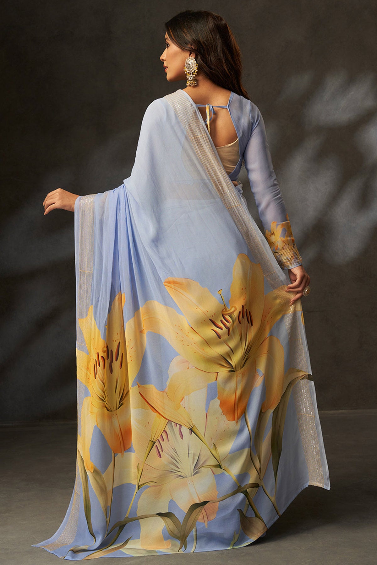 Grey Georgette Digital Saree