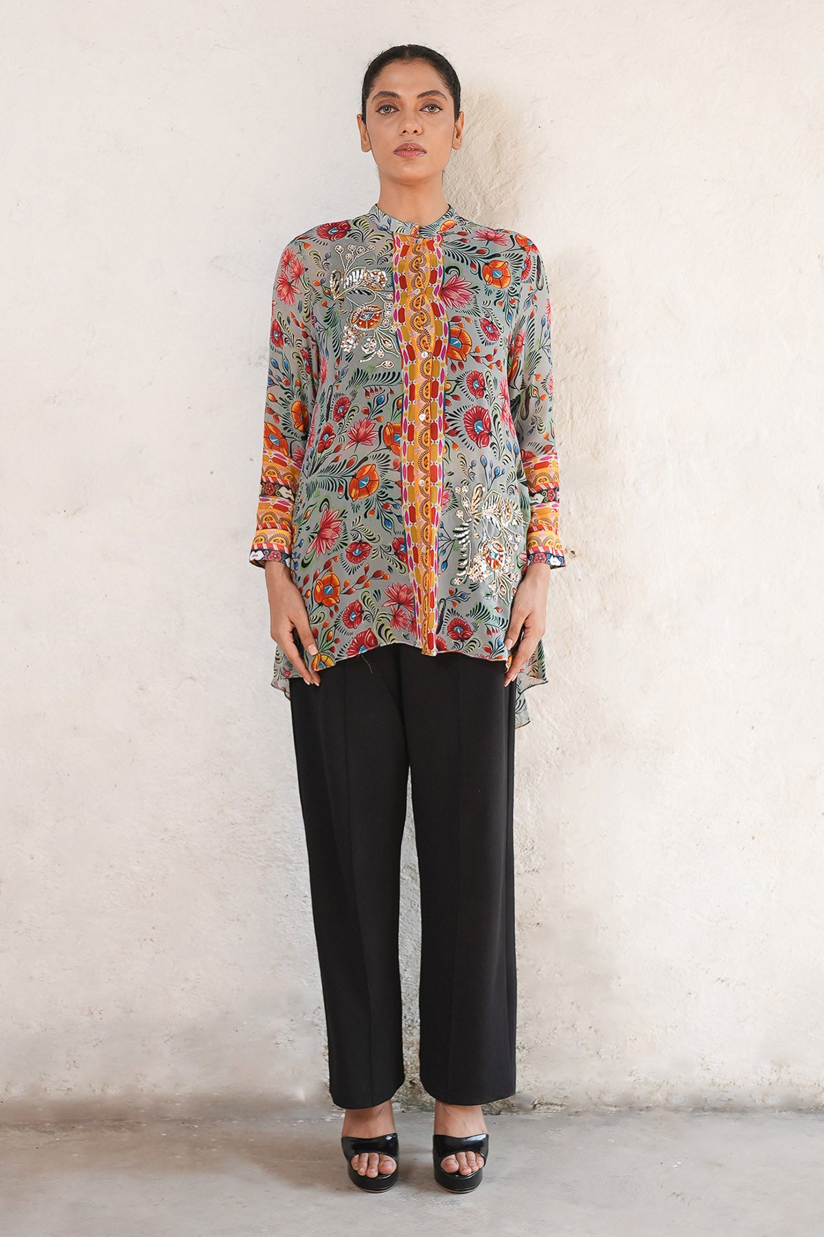 Grey Georgette Printed Shirt