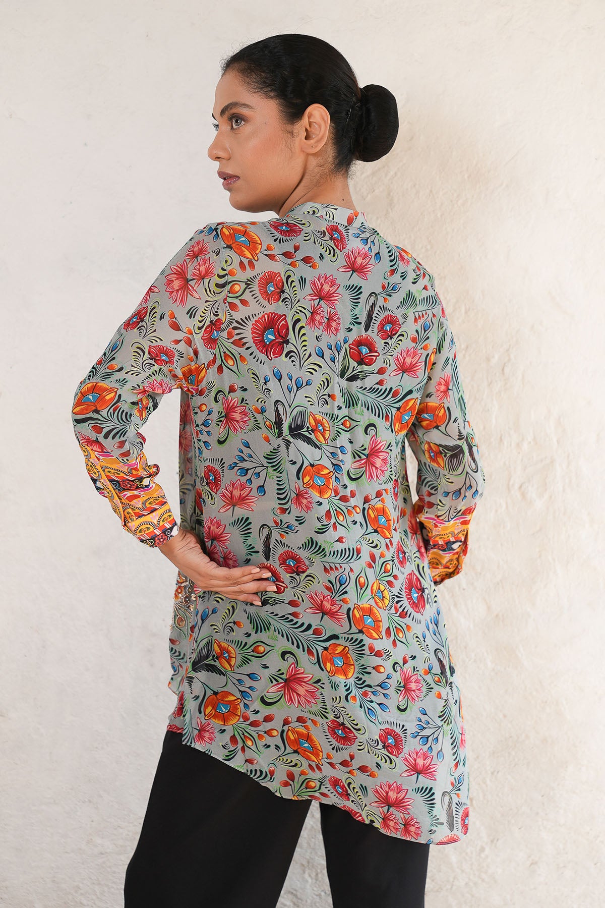 Grey Georgette Printed Shirt