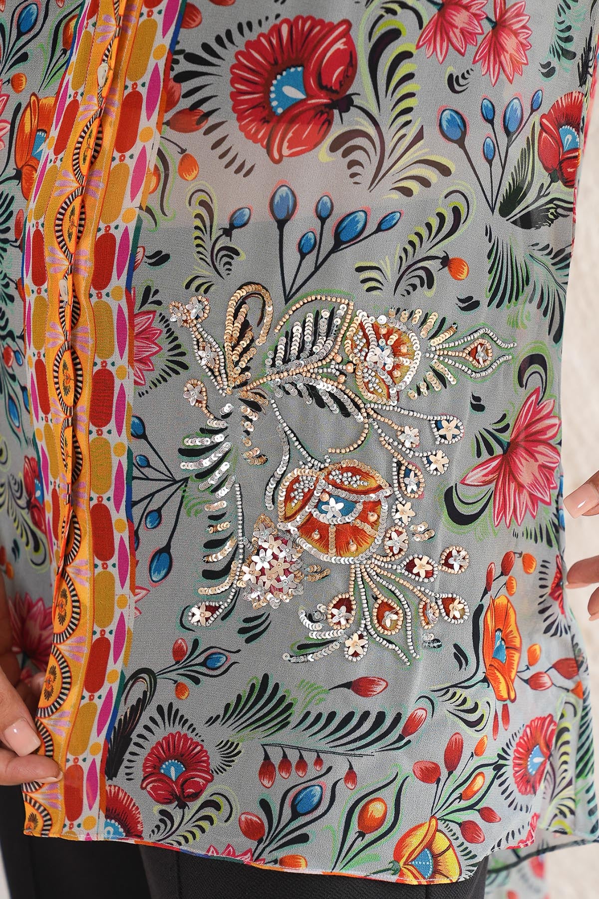 Grey Georgette Printed Shirt