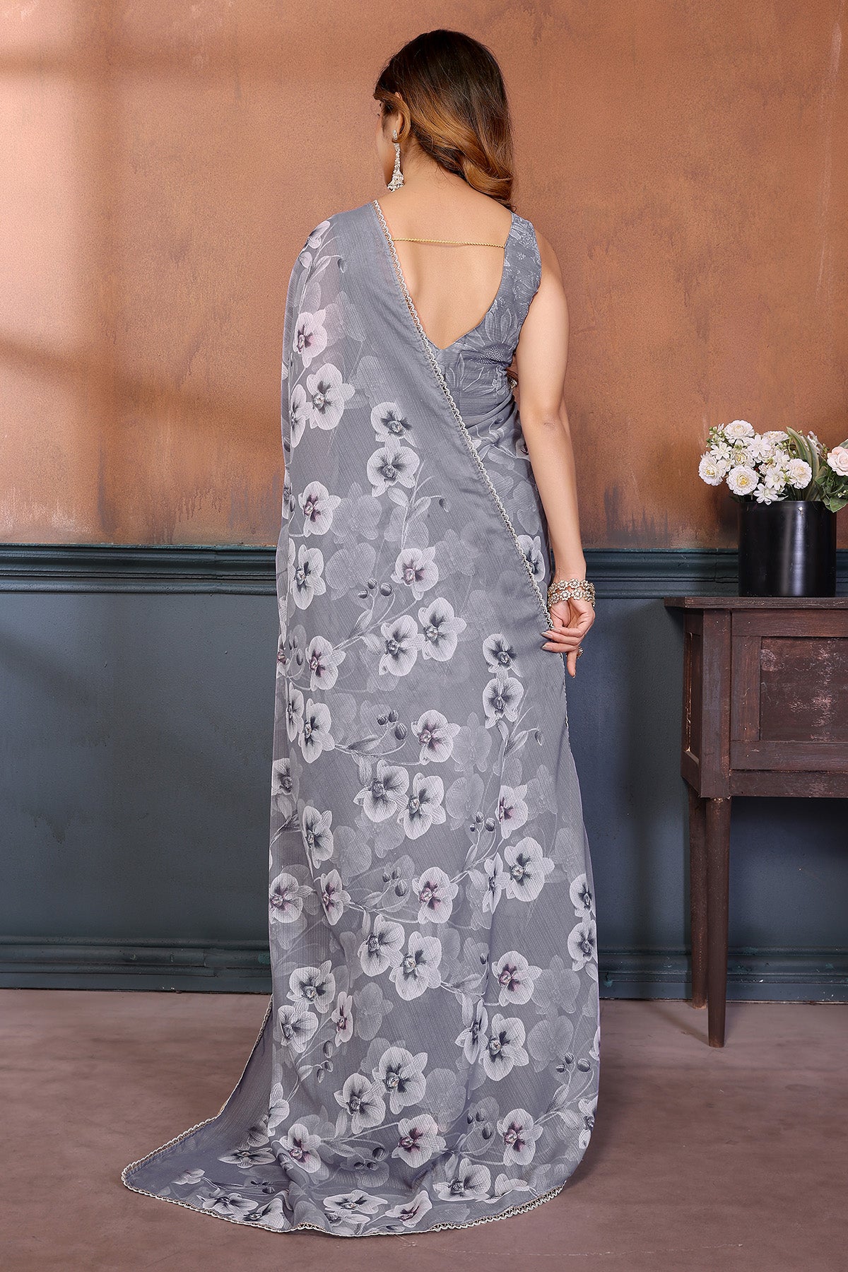 Grey Georgette Sharmili Saree