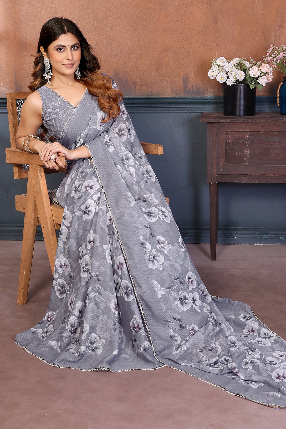 Grey Georgette Sharmili Saree