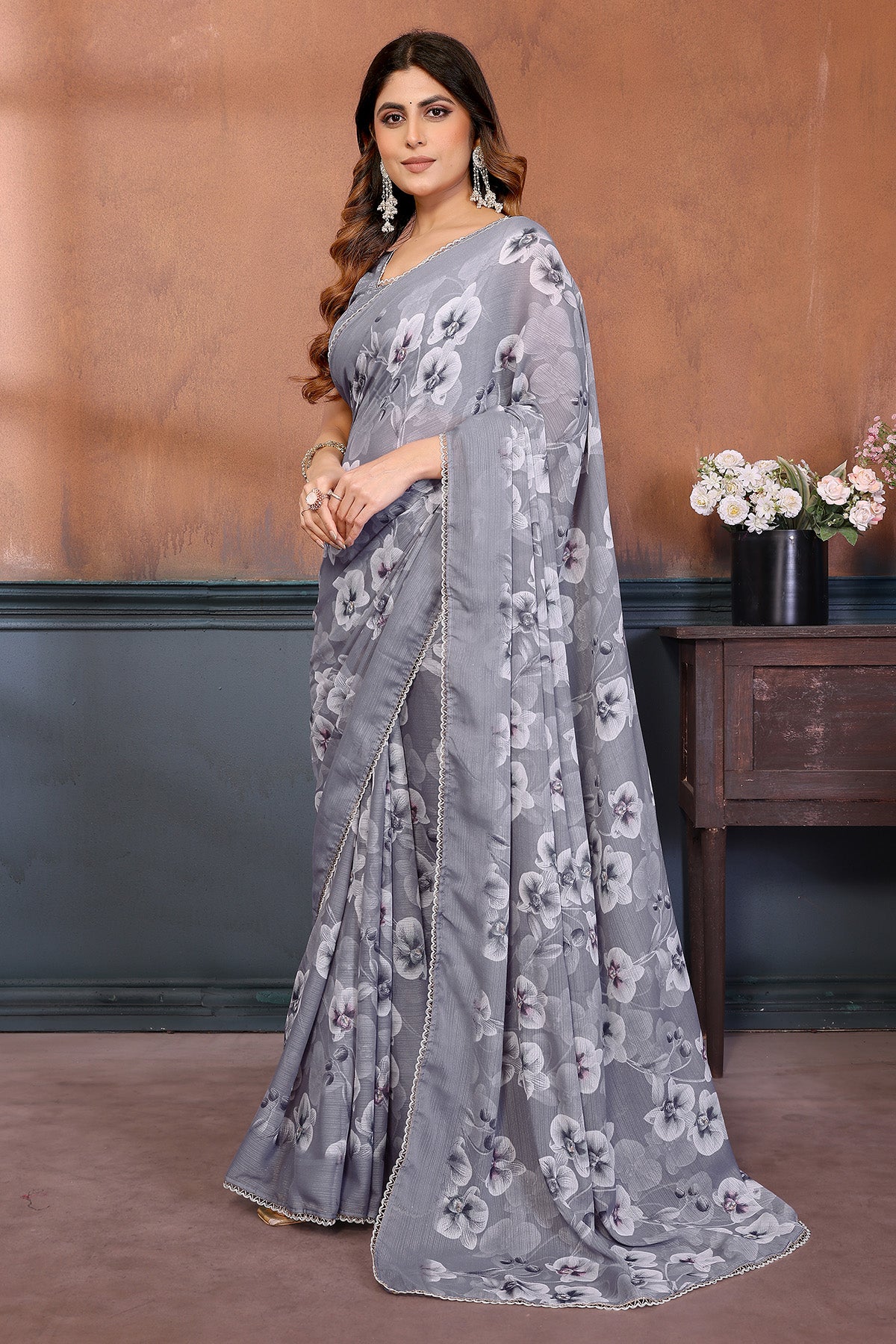 Grey Georgette Sharmili Saree