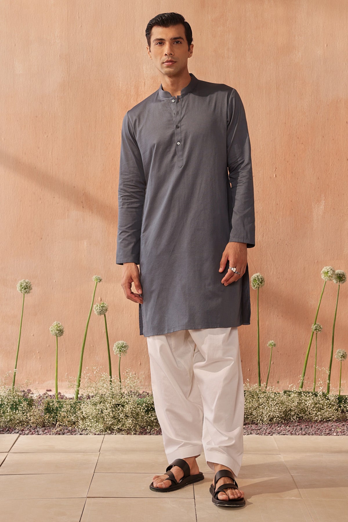 Buy Grey Giza Cotton Kurta & Pants by Seema Nanda for men online at ScrollnShops
