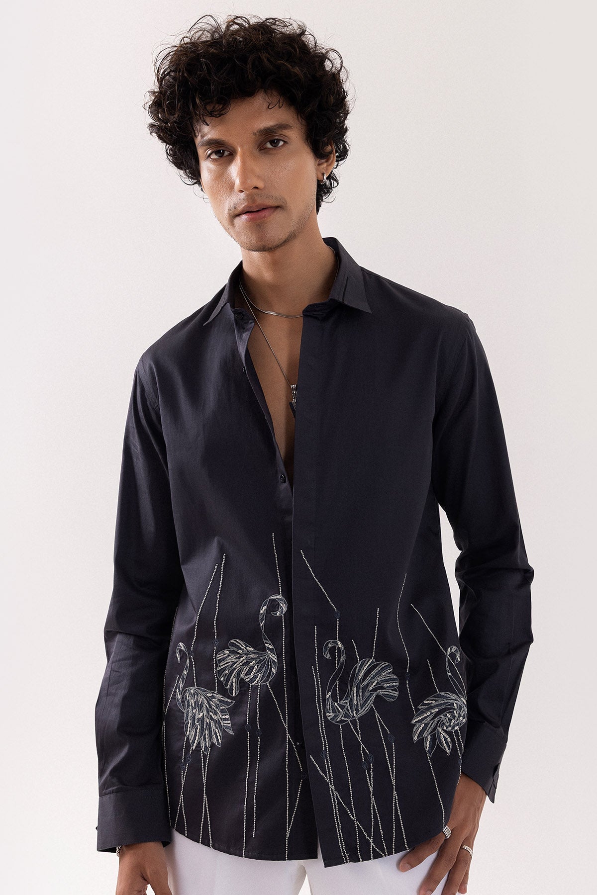 Buy Grey Giza Cotton Motifs Shirt for men by Paarsh Atelier online available at scrollnshops