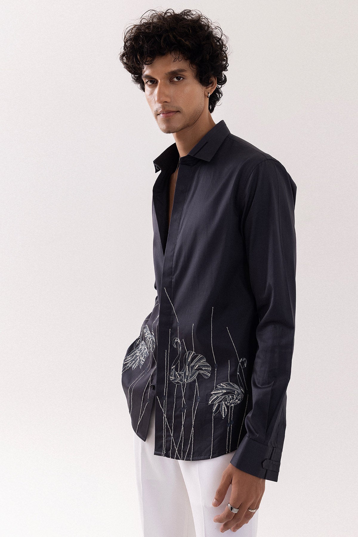 Grey Giza Cotton Motifs Shirt