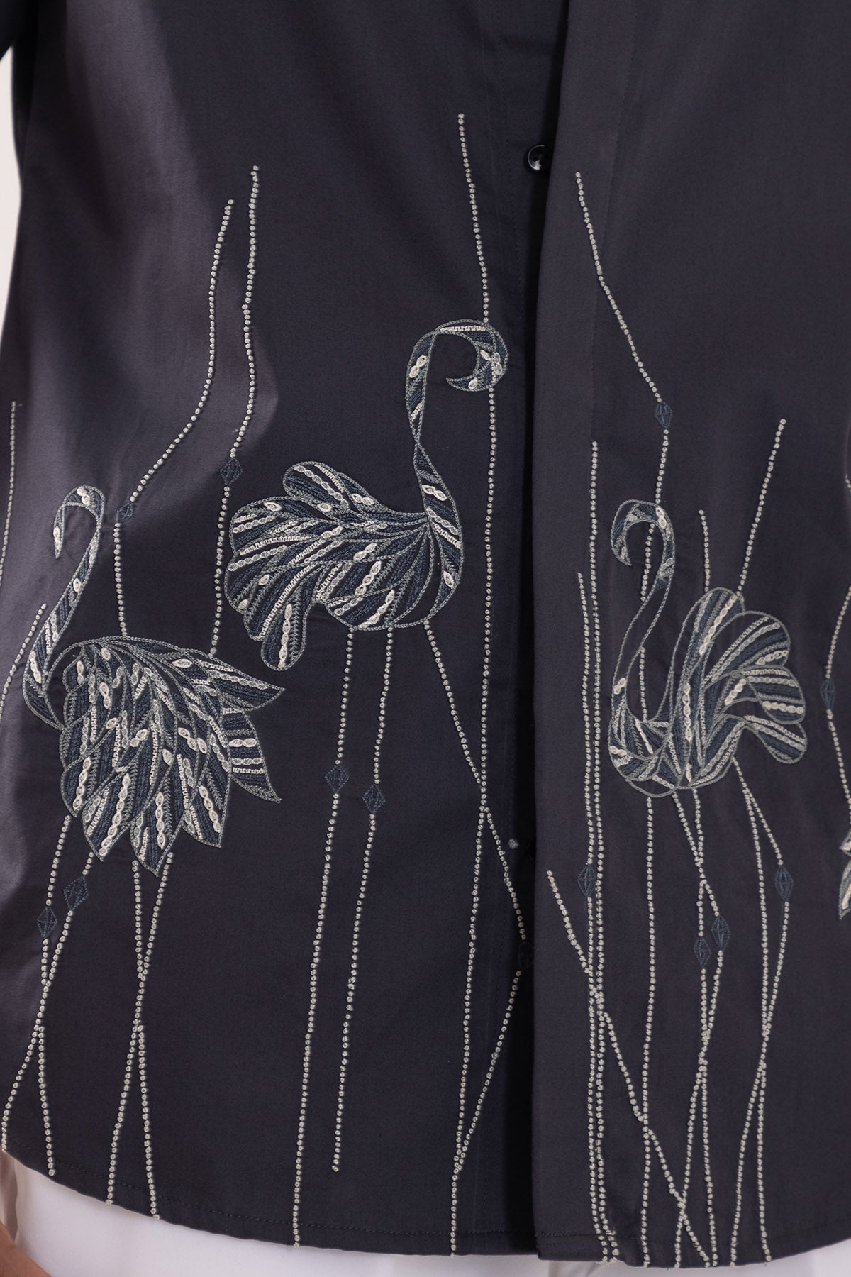 Grey Giza Cotton Motifs Shirt