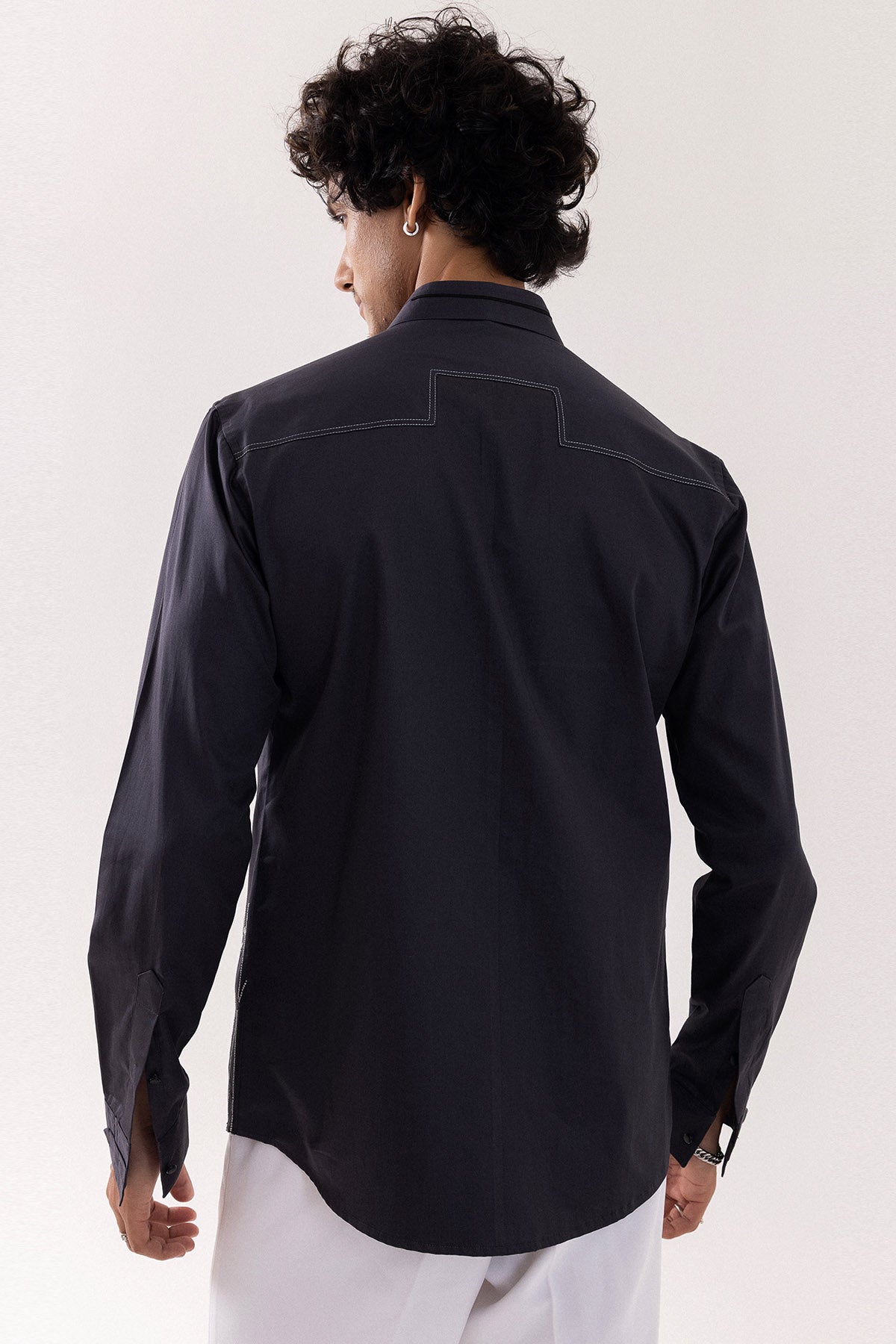 Grey Giza Cotton Motifs Shirt