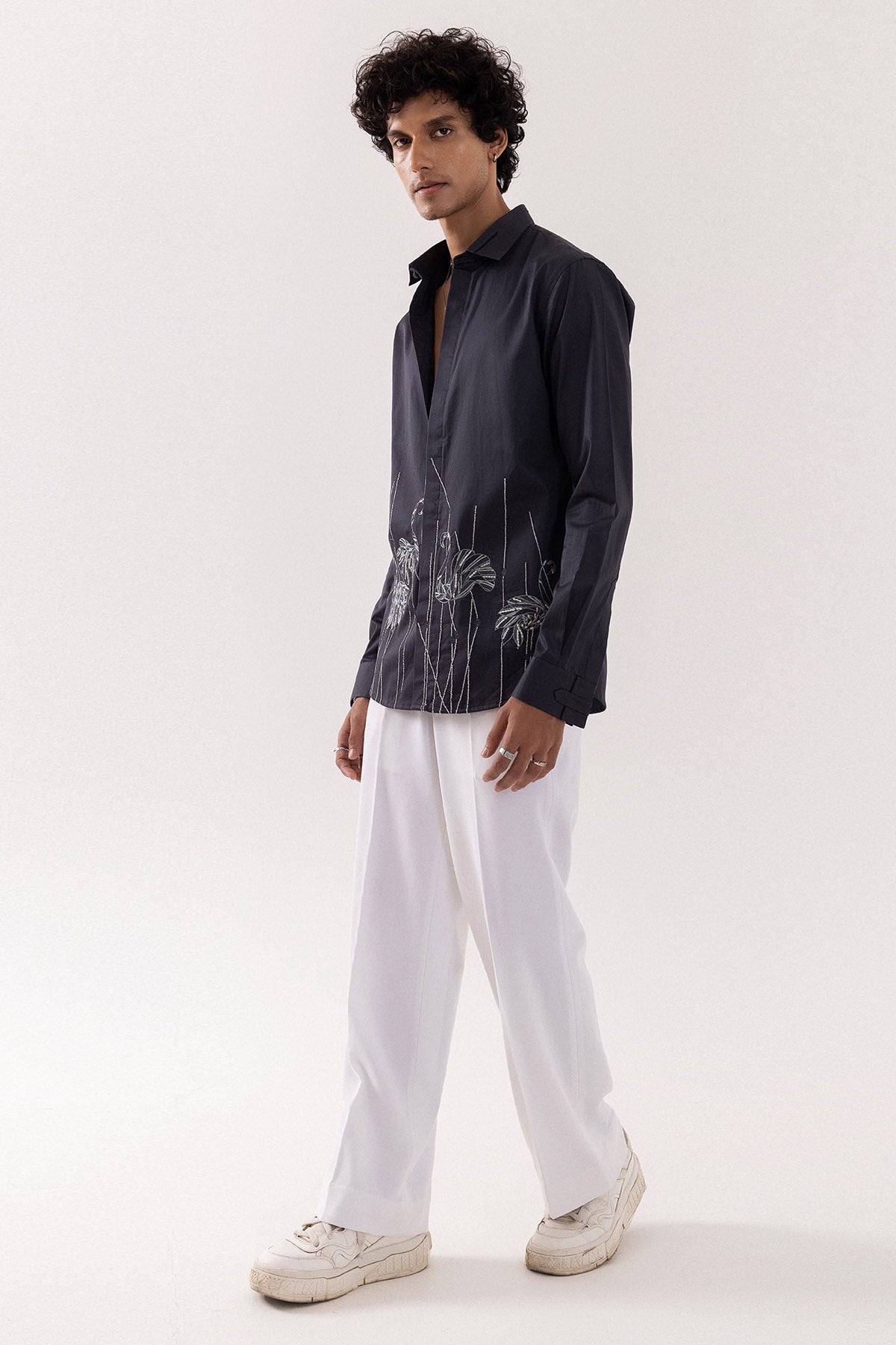 Grey Giza Cotton Motifs Shirt