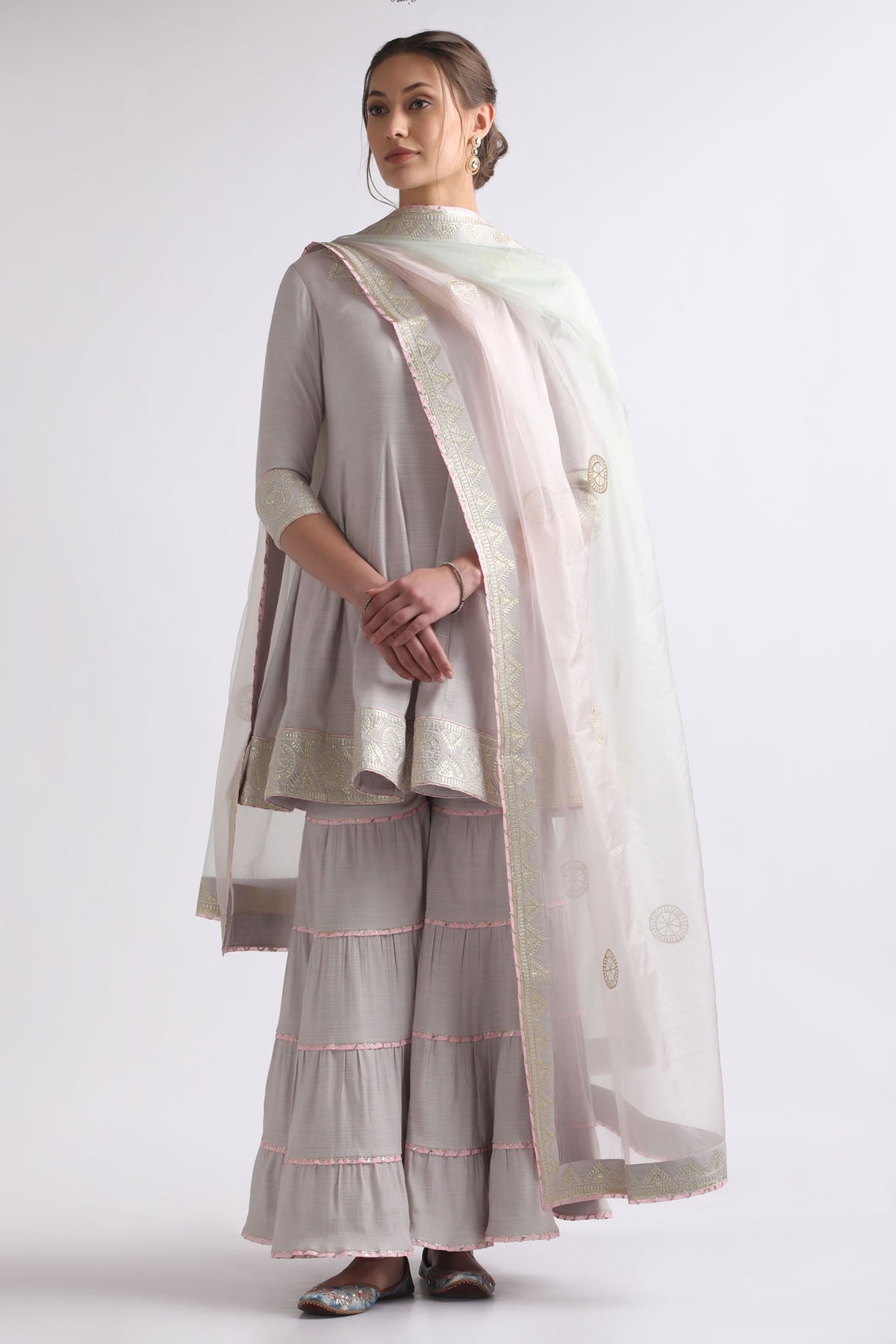 Grey Gota Embroidered Kurta Set