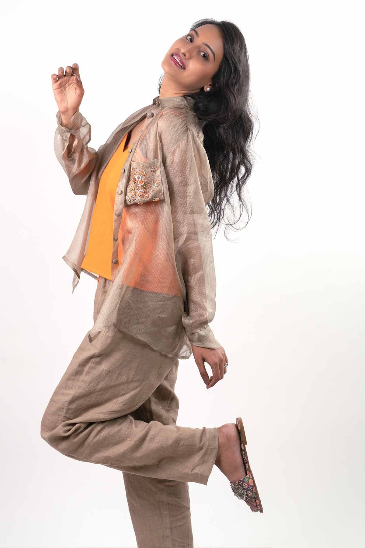 Grey Hand Embroidered Pants Set