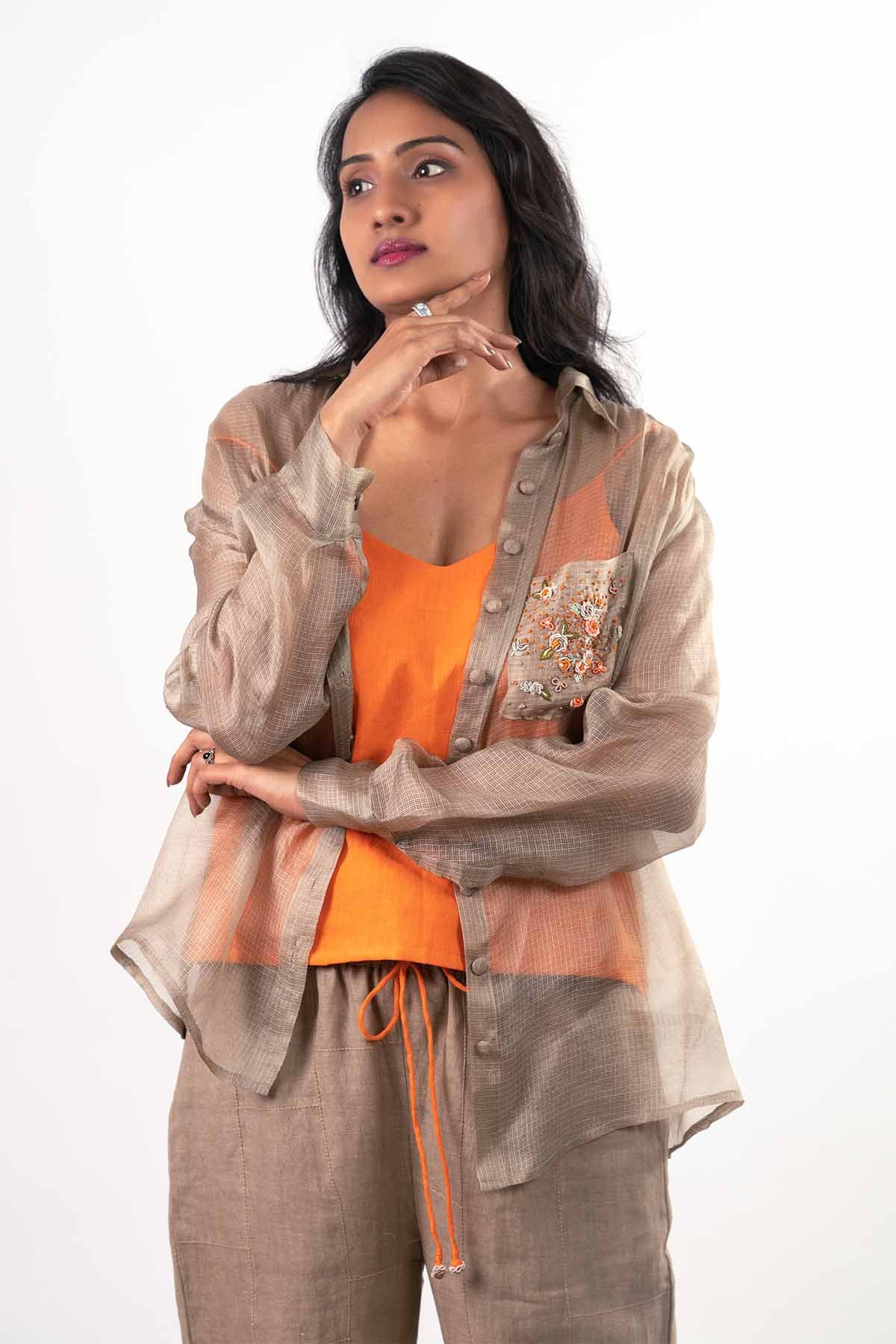 Grey Hand Embroidered Pants Set