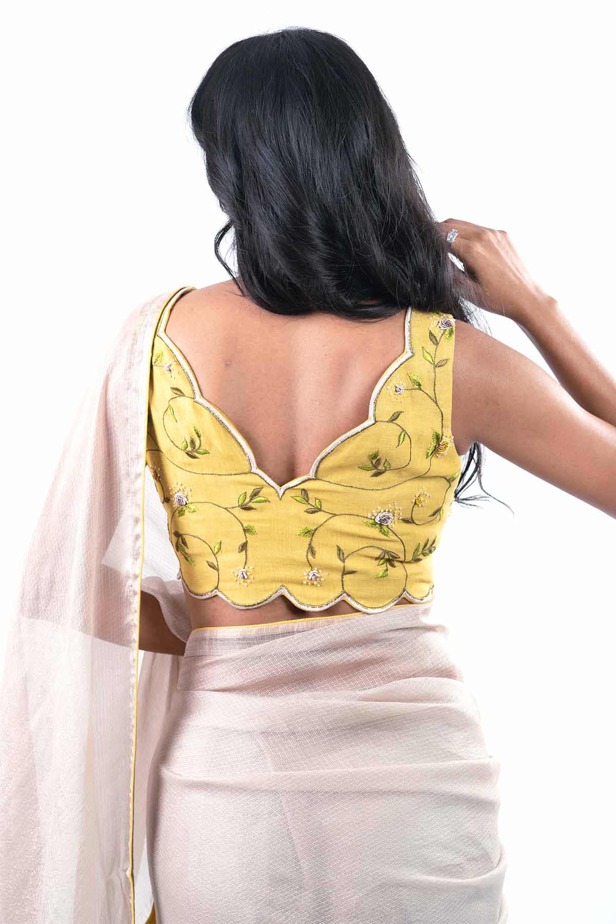 Grey Hand Embroidered Saree