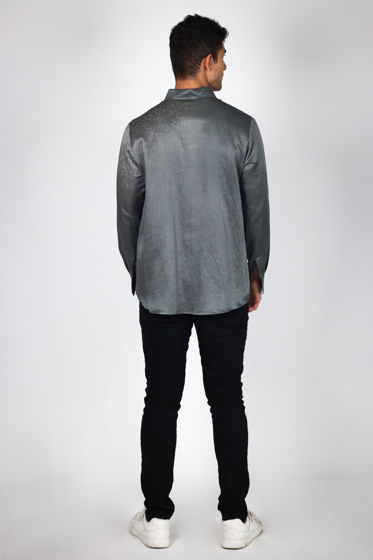 Grey Hand Embroidered Shirt