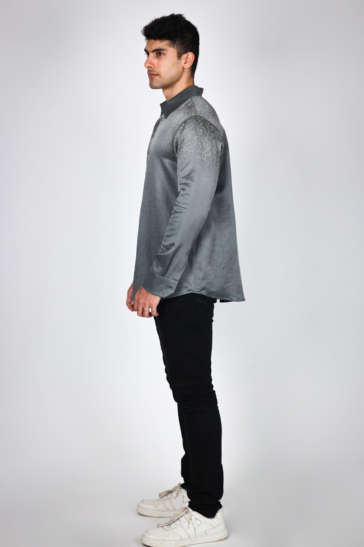 Grey Hand Embroidered Shirt