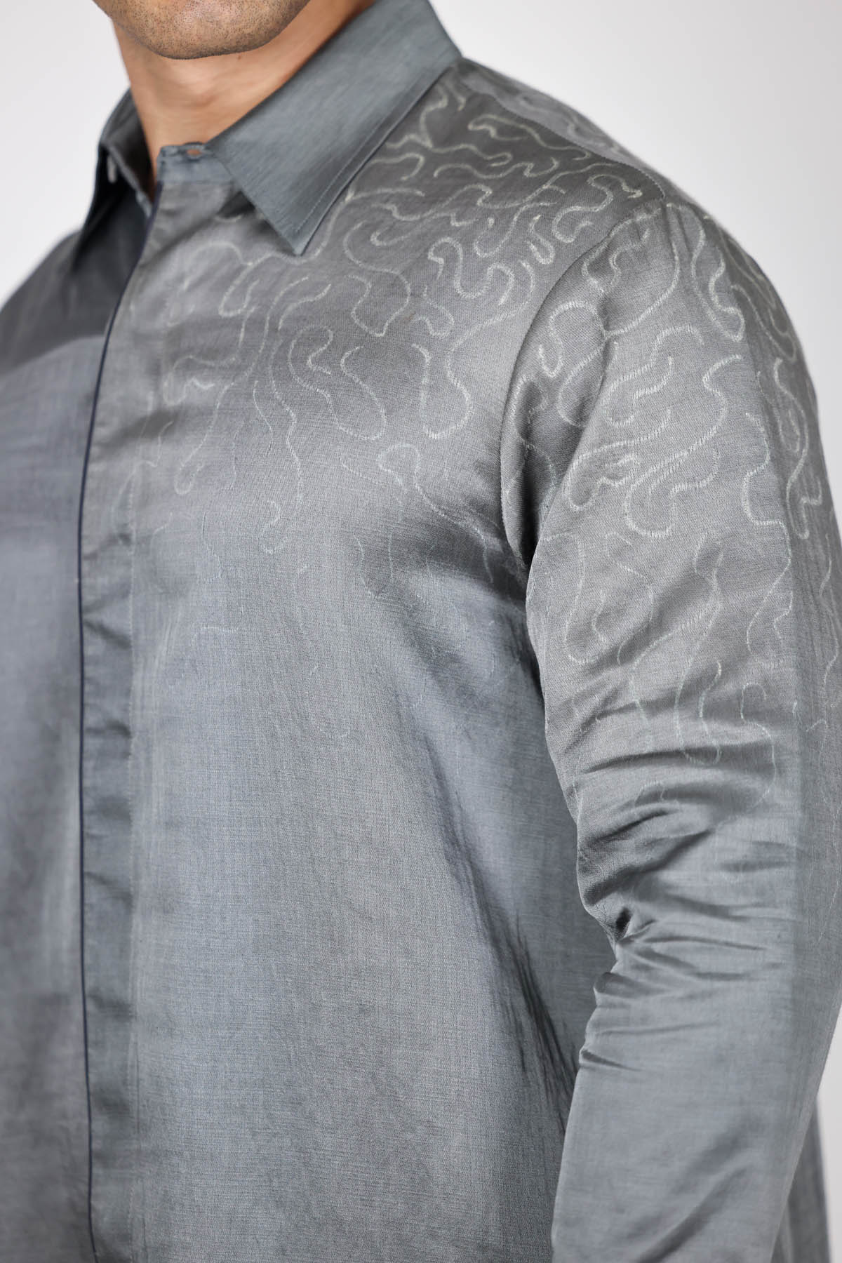 Grey Hand Embroidered Shirt