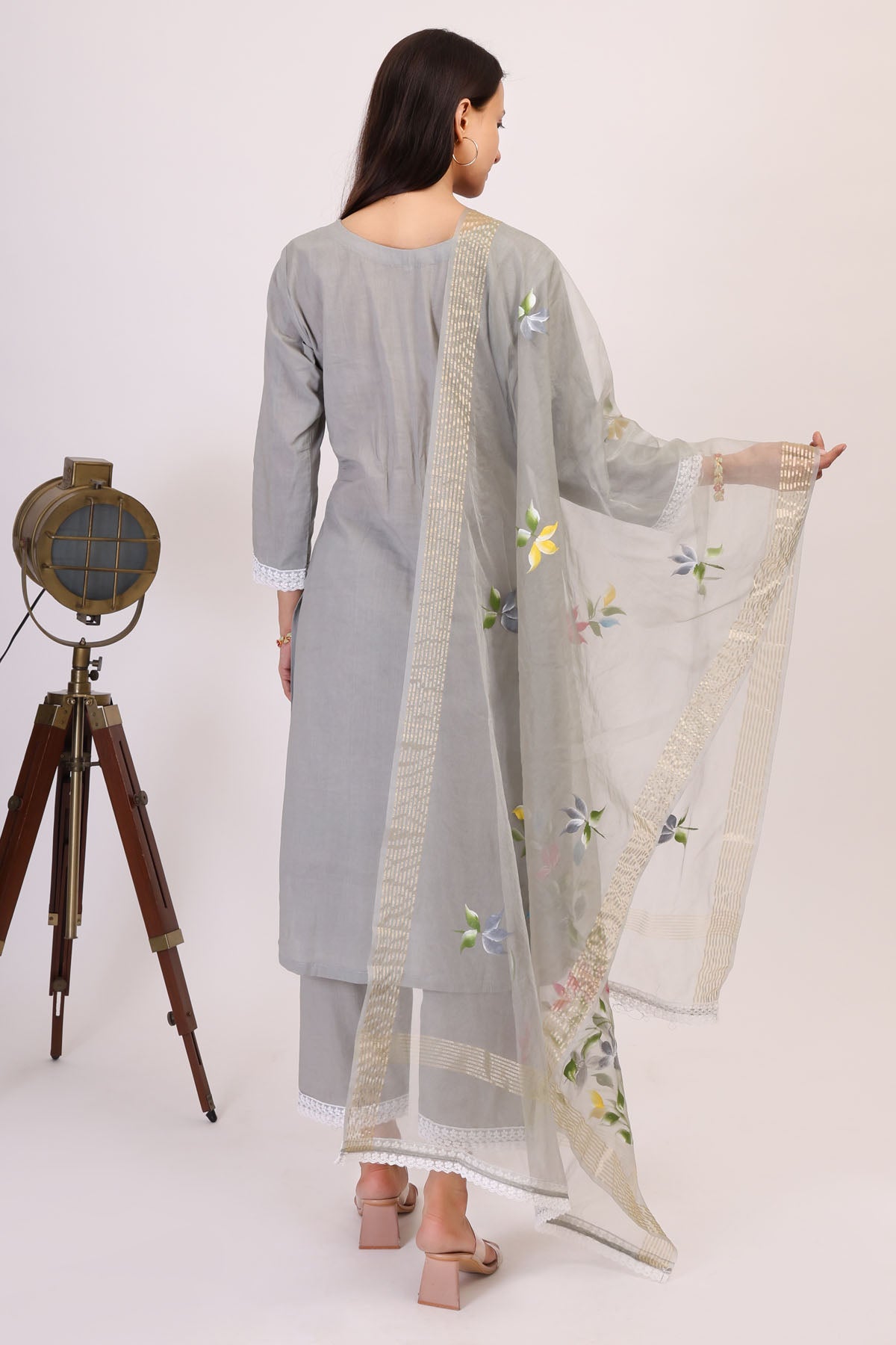 Grey Hand Painted Kurta Set