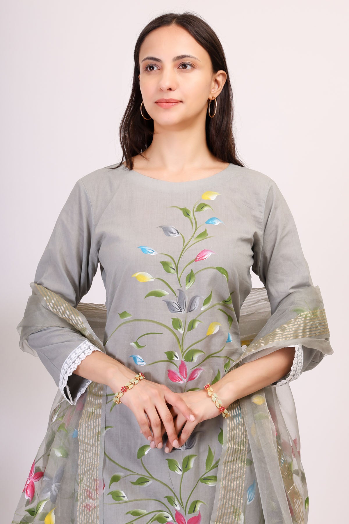 Grey Hand Painted Kurta Set