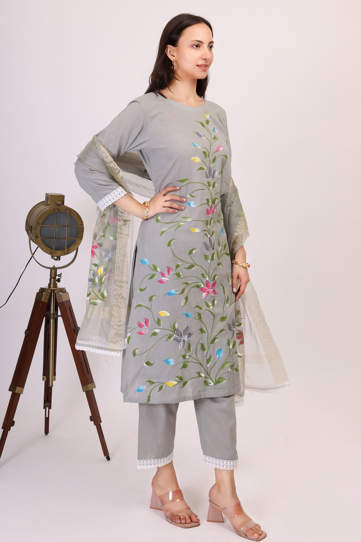 Grey Hand Painted Kurta Set