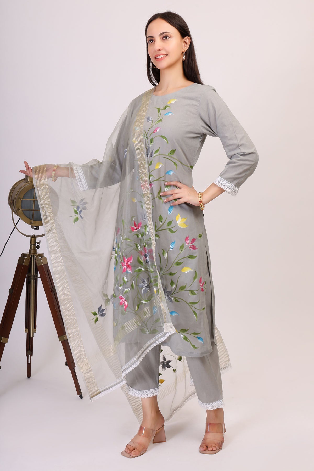 Grey Hand Painted Kurta Set