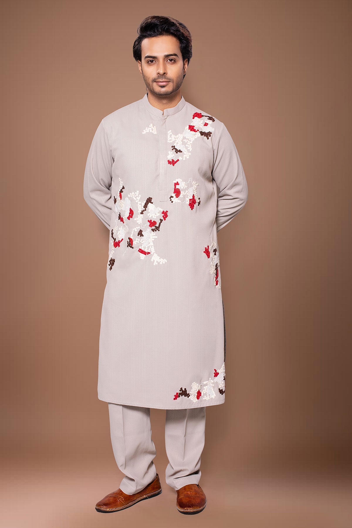 Buy Grey Hand Zardozi Kurta & Pant for men by Priyanka Haralalka online available at scrollnshops