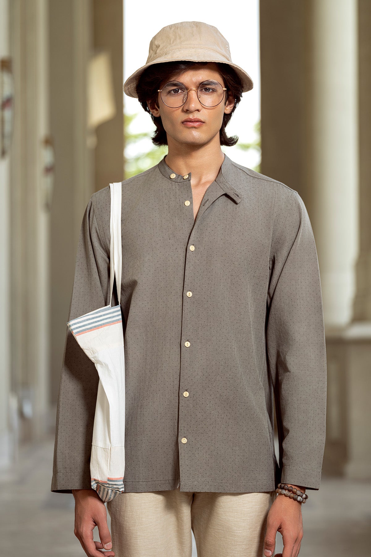 Grey Handblock Printed Shirt