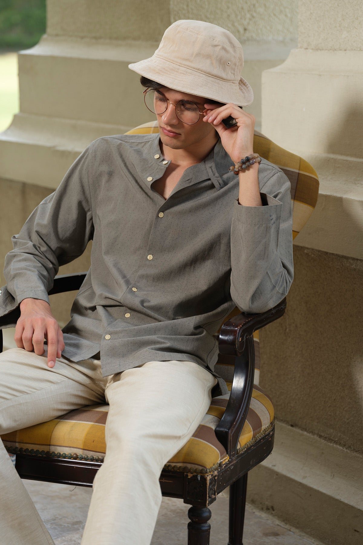 Grey Handblock Printed Shirt