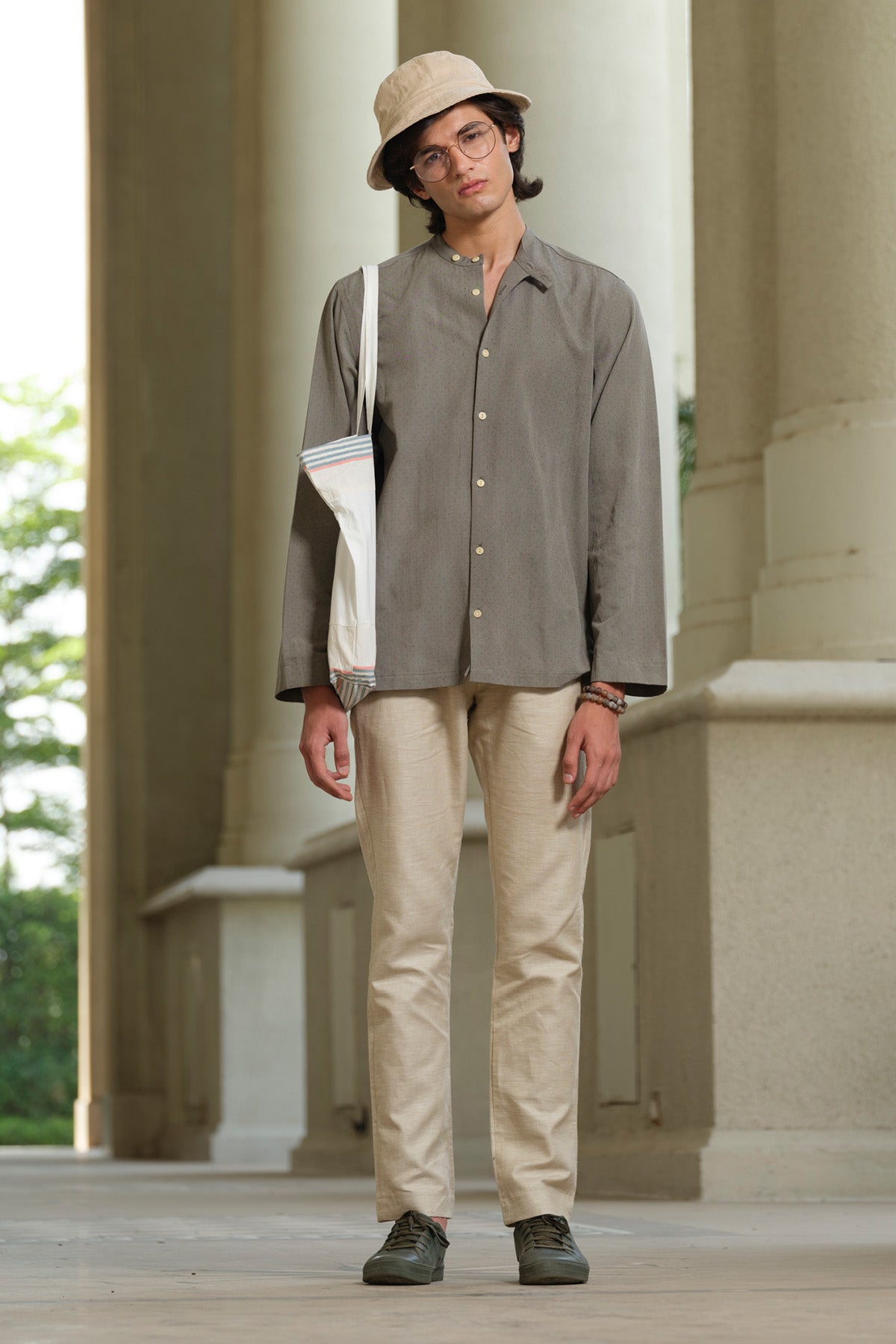 Grey Handblock Printed Shirt