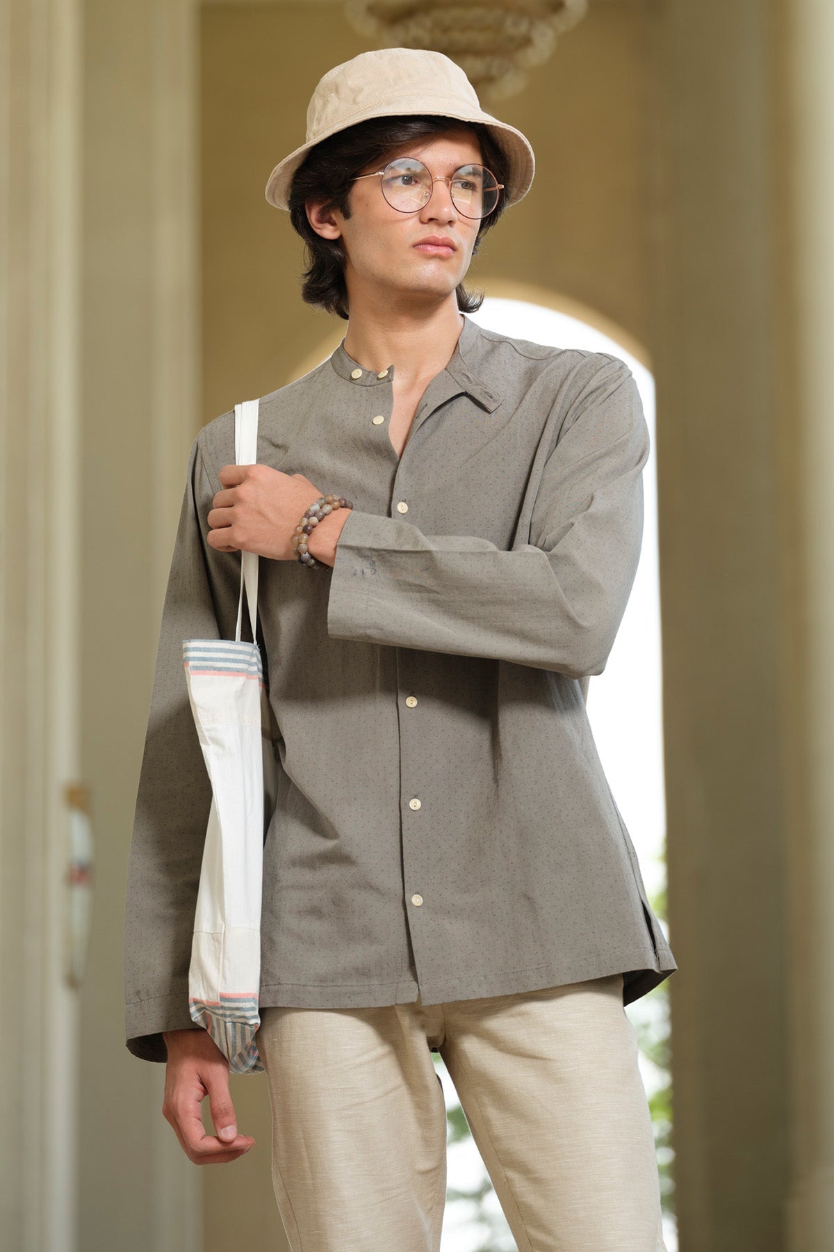 Buy Grey Handblock Printed Shirt by Vasudhaa Vastrram for men online at ScrollnShops