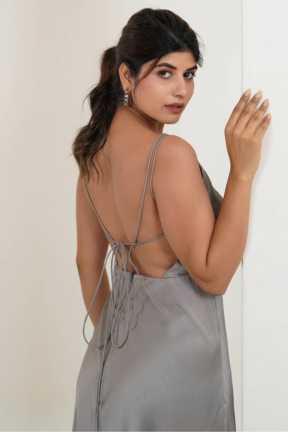 Grey High-Low Strappy Maxi Dress