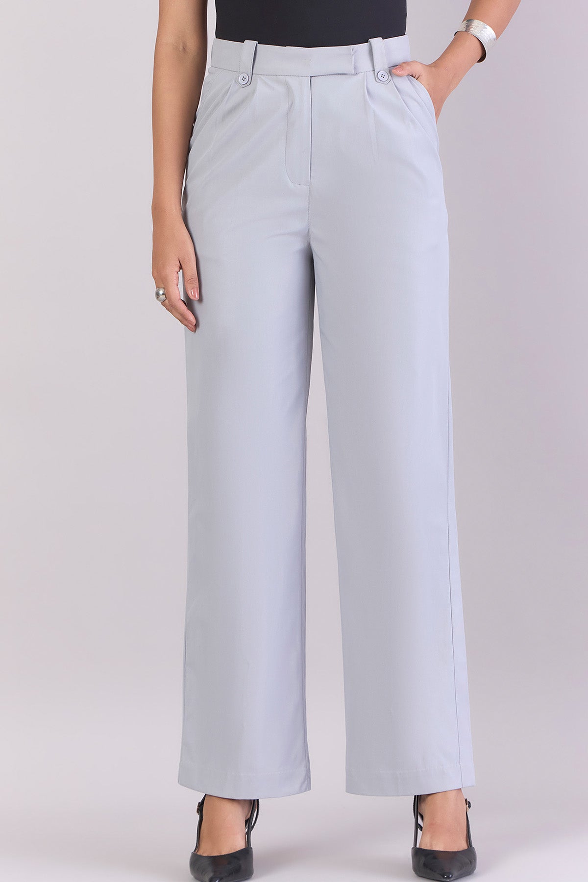 Buy Grey High-Waist Pleated Trousers by PowerSutra for women online at ScrollnShops