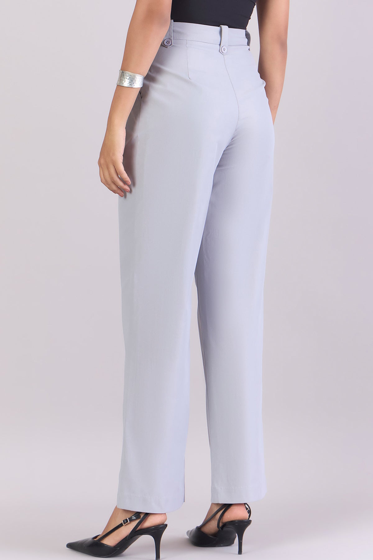 Grey High-Waist Pleated Trousers