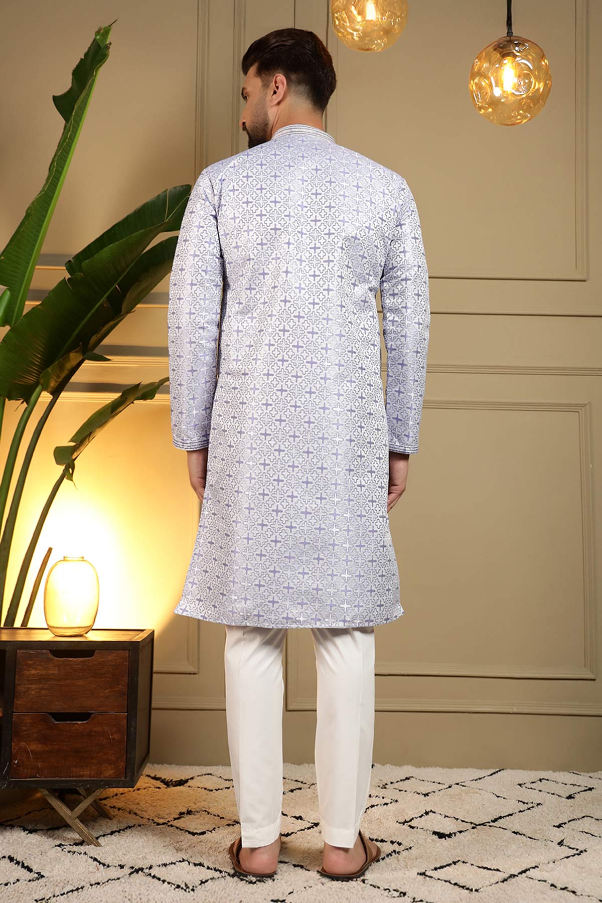 Grey Jacquard Woven Kurta Set