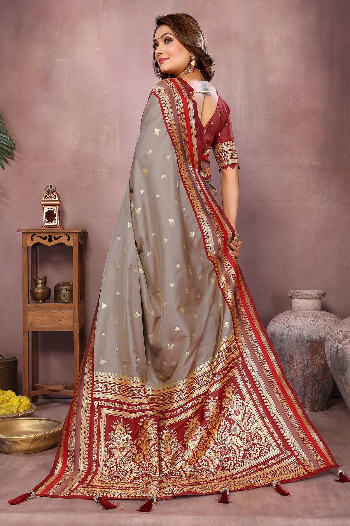 Grey Kalamkari Silk Fancy Saree