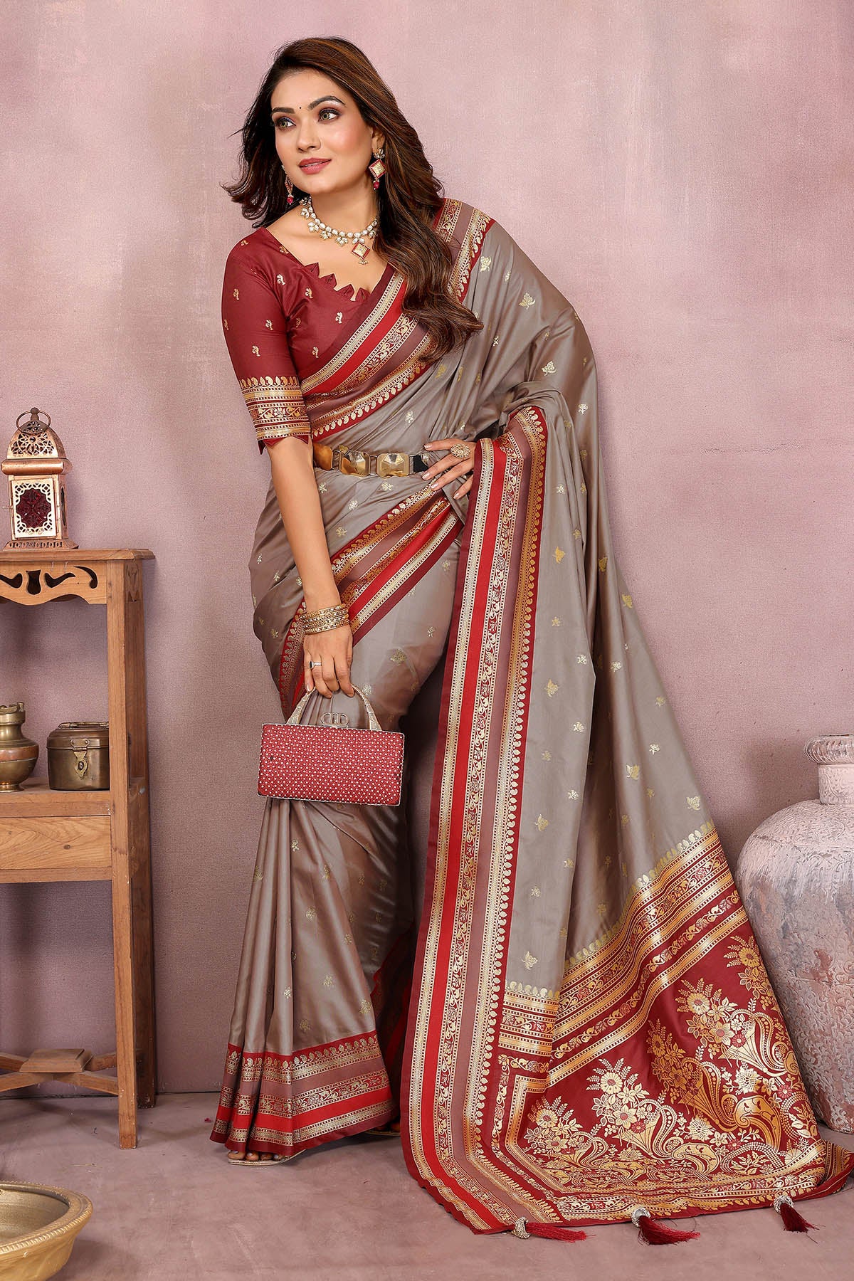 Grey Kalamkari Silk Fancy Saree