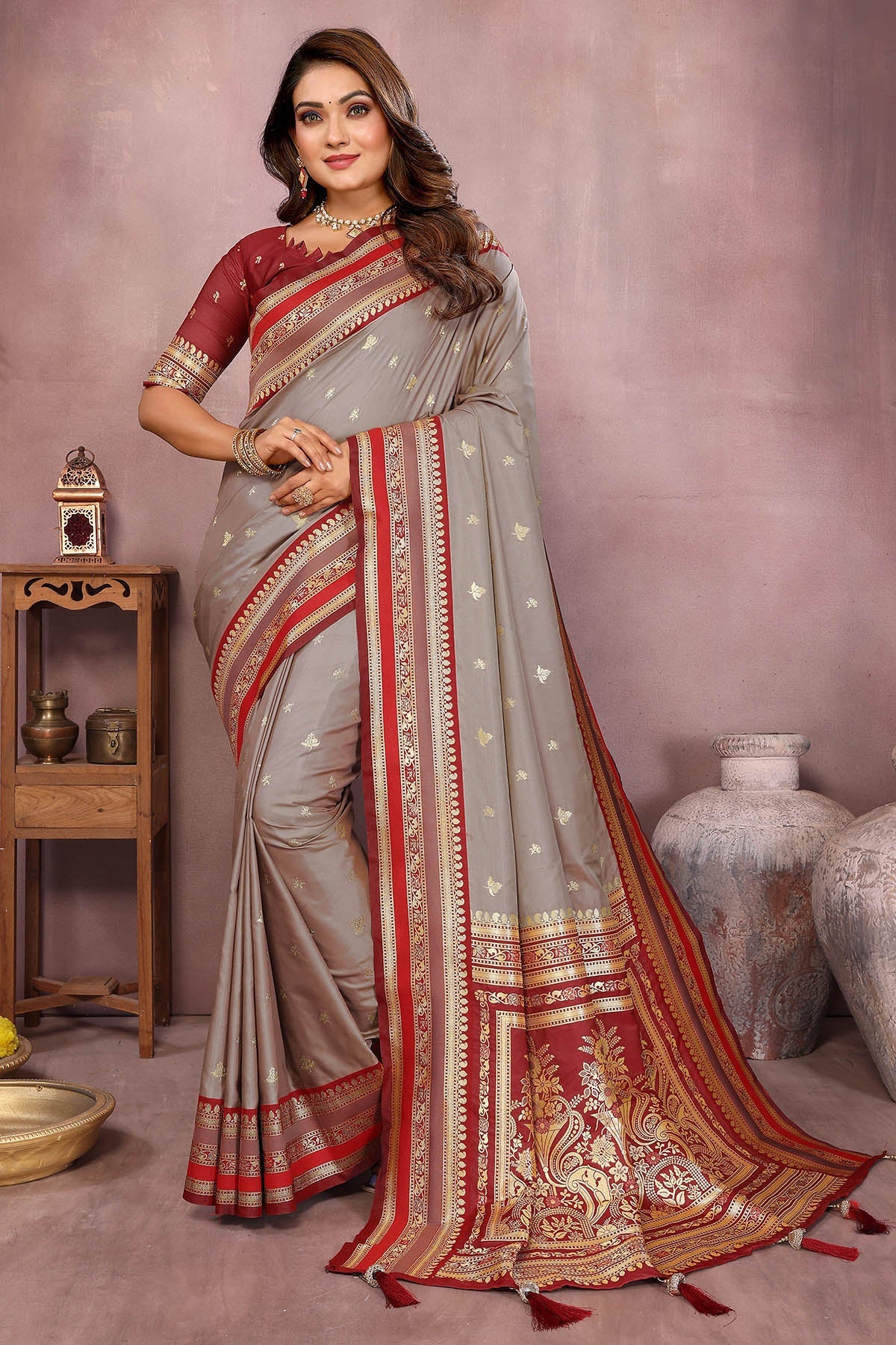 Buy Grey Kalamkari Silk Fancy Saree for women by Aastha Fashion online available at scrollnshops