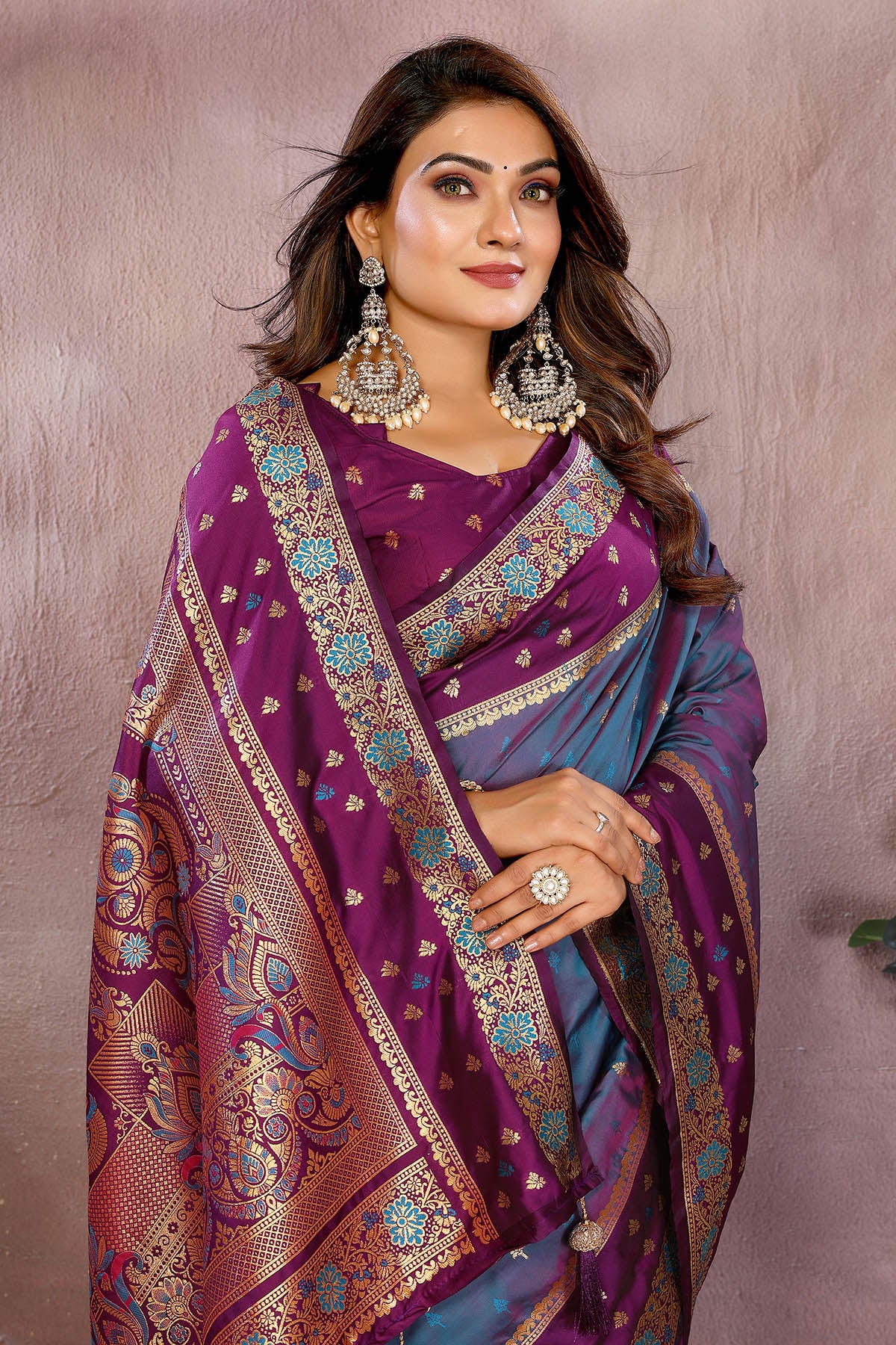 Grey Kalamkari Silk Zari Saree