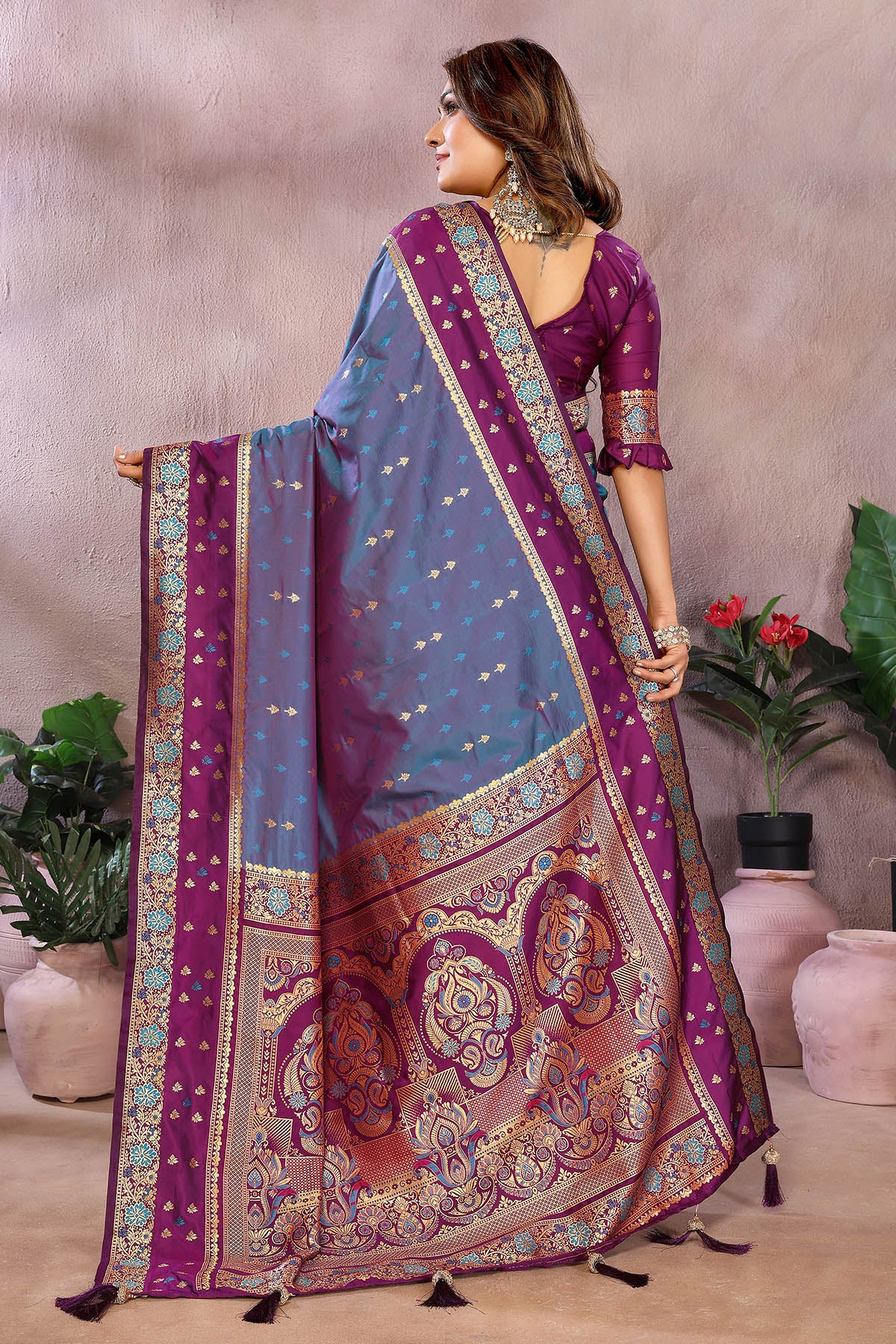 Grey Kalamkari Silk Zari Saree