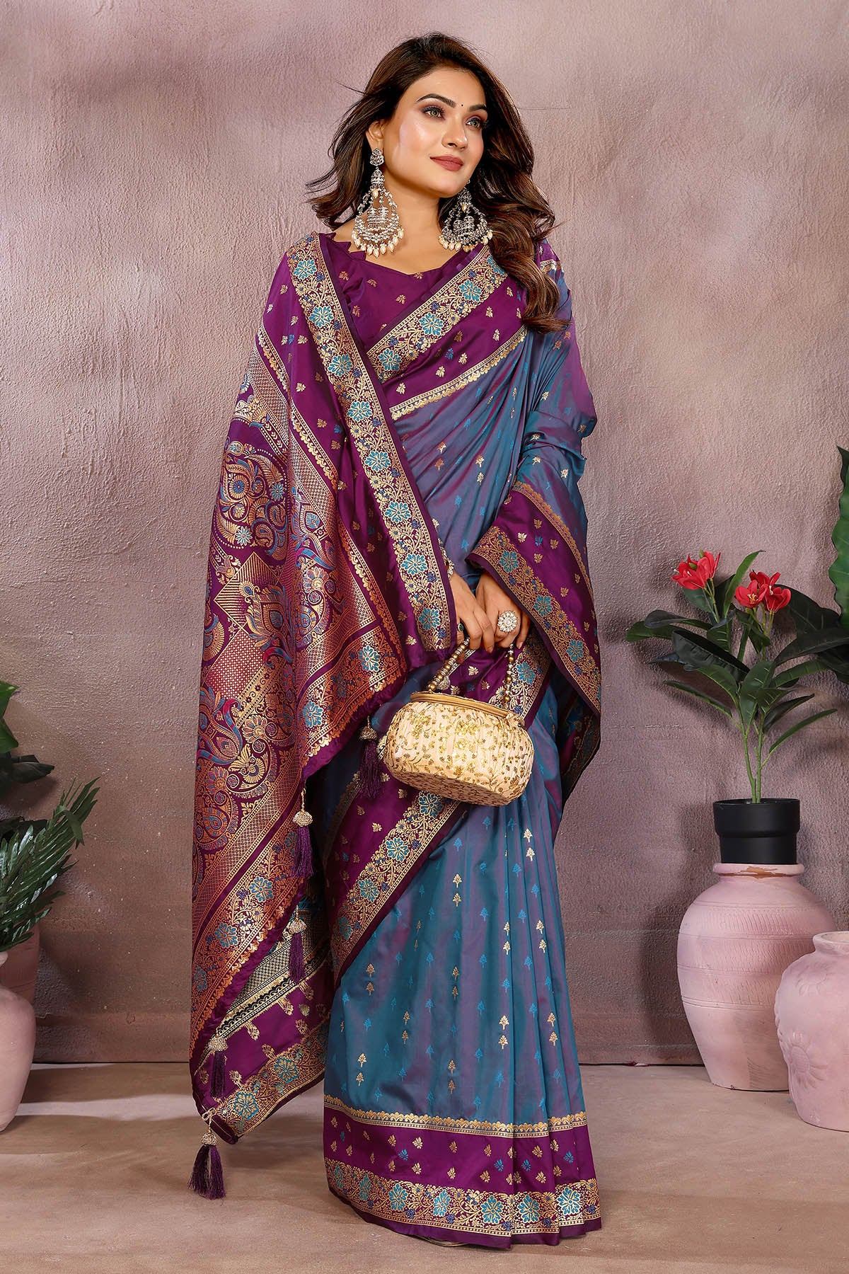 Grey Kalamkari Silk Zari Saree
