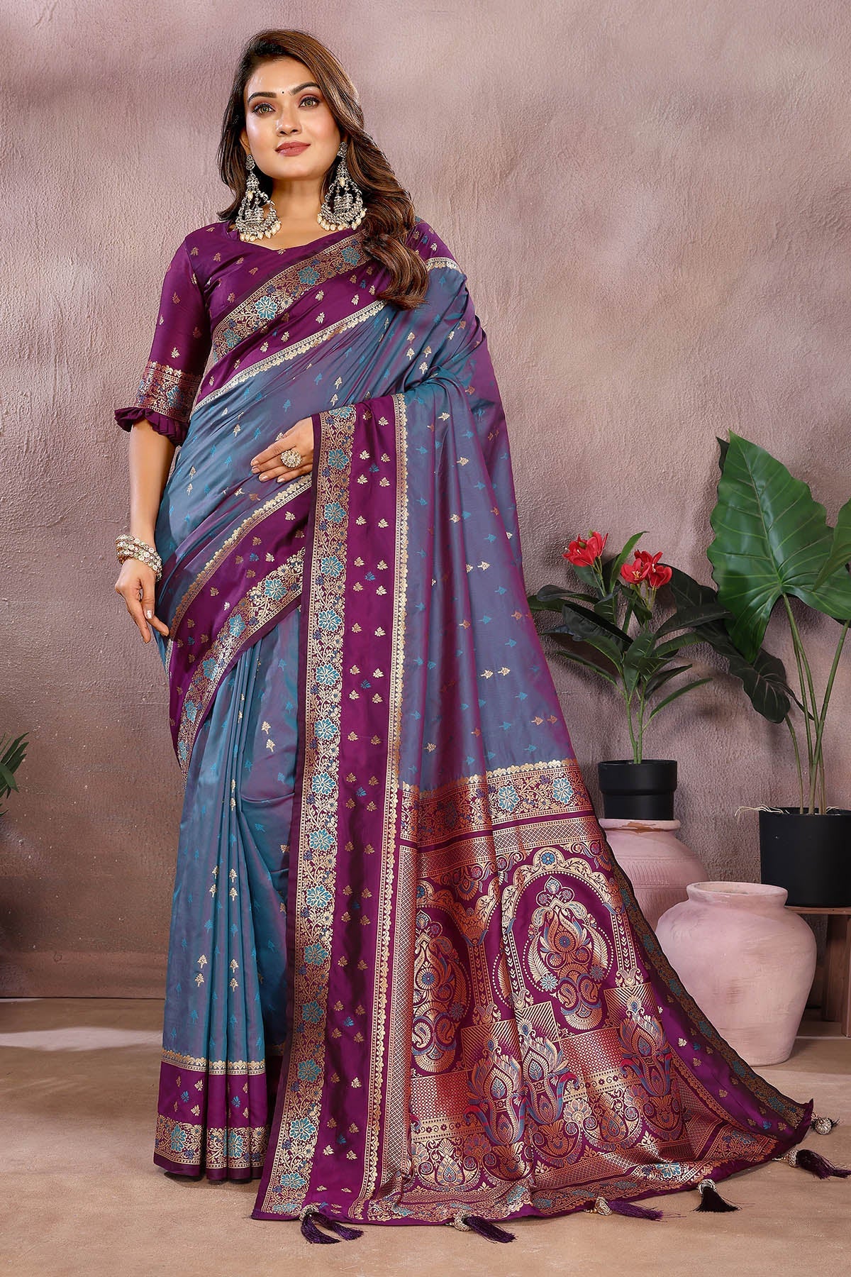 Buy Grey Kalamkari Silk Zari Saree for women by Aastha Fashion online available at scrollnshops