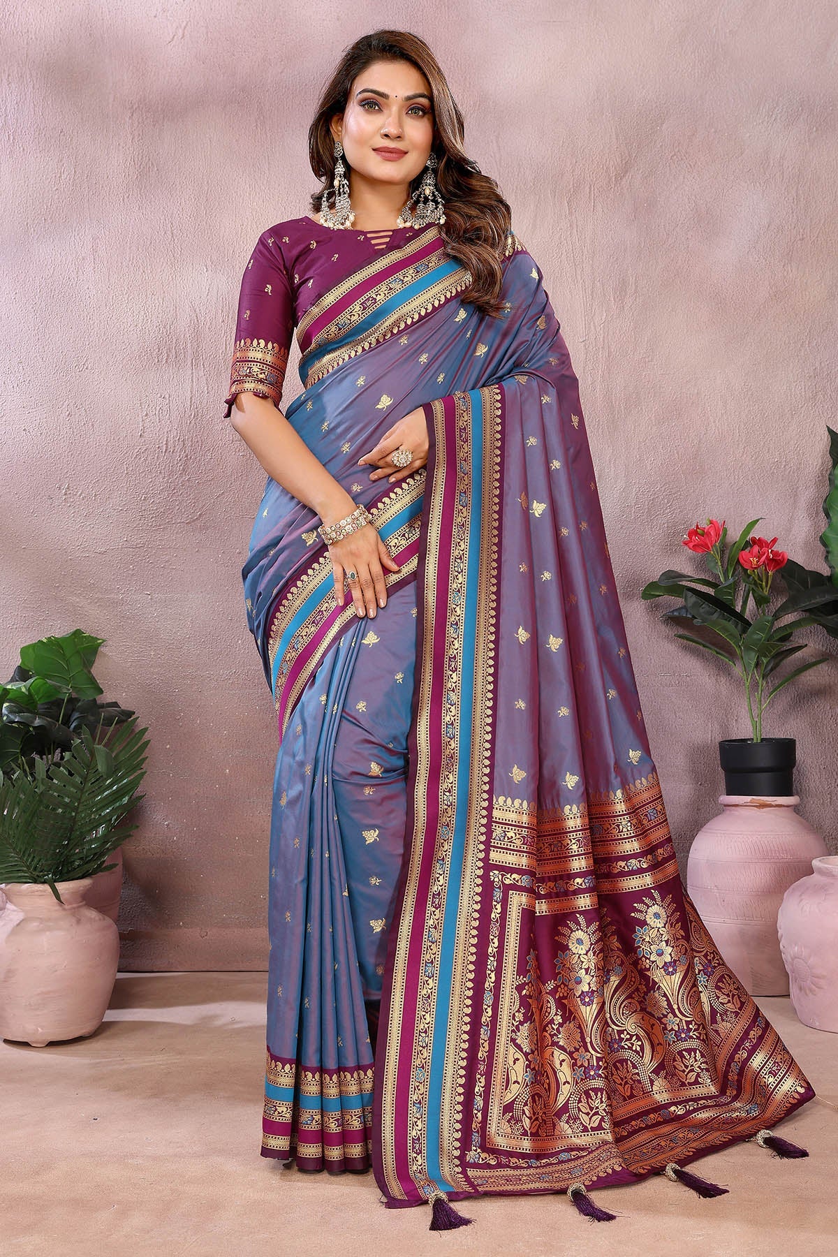 Buy Grey Kalamkari Weaving Saree for women by Aastha Fashion online available at scrollnshops