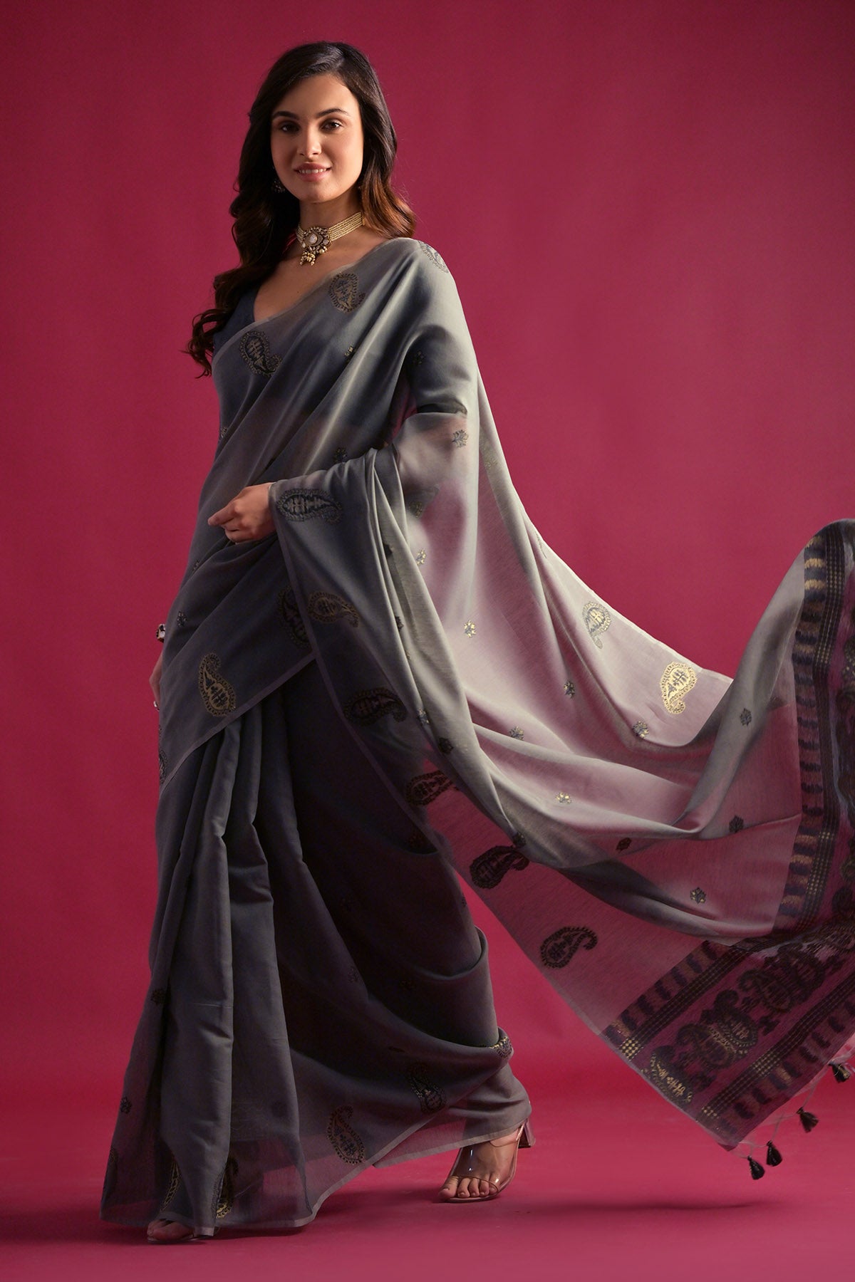 Grey Keri Weaving Work Saree