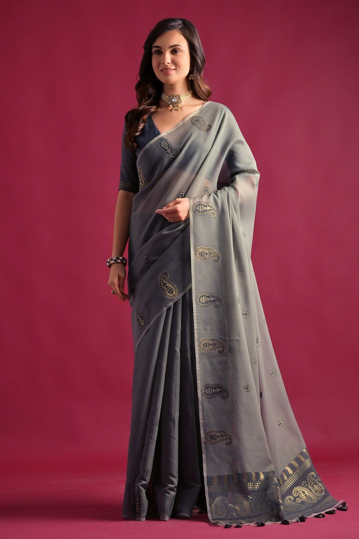 Buy Grey Keri Weaving Work Saree by Lili Lala for women online at ScrollnShops