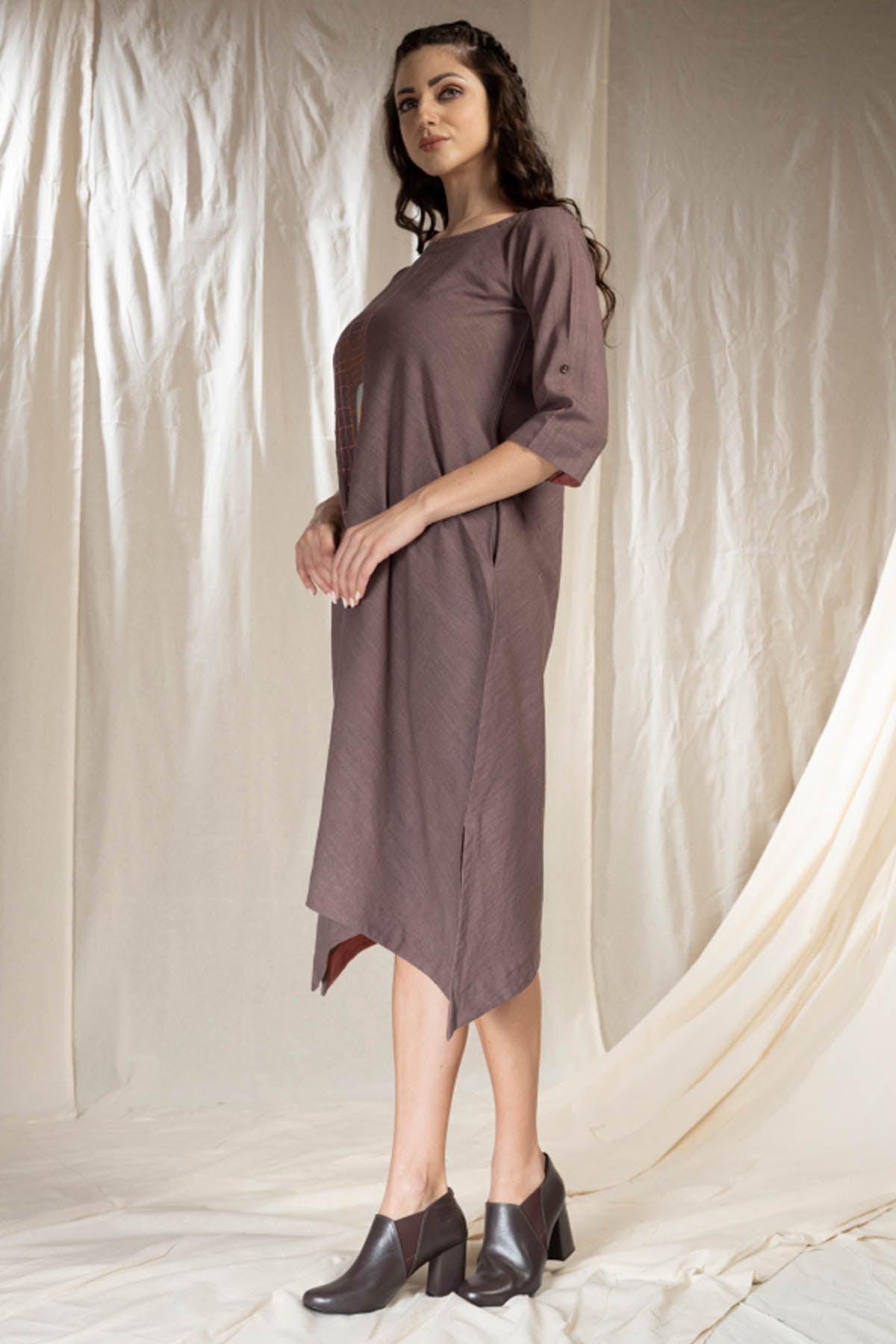 Grey Cotton Asymmetric Dress