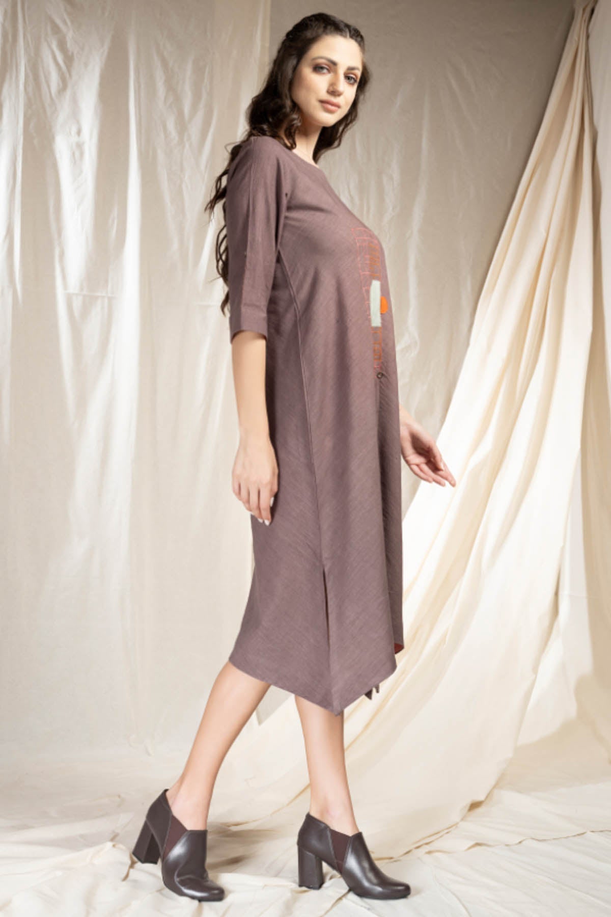 Grey Cotton Asymmetric Dress