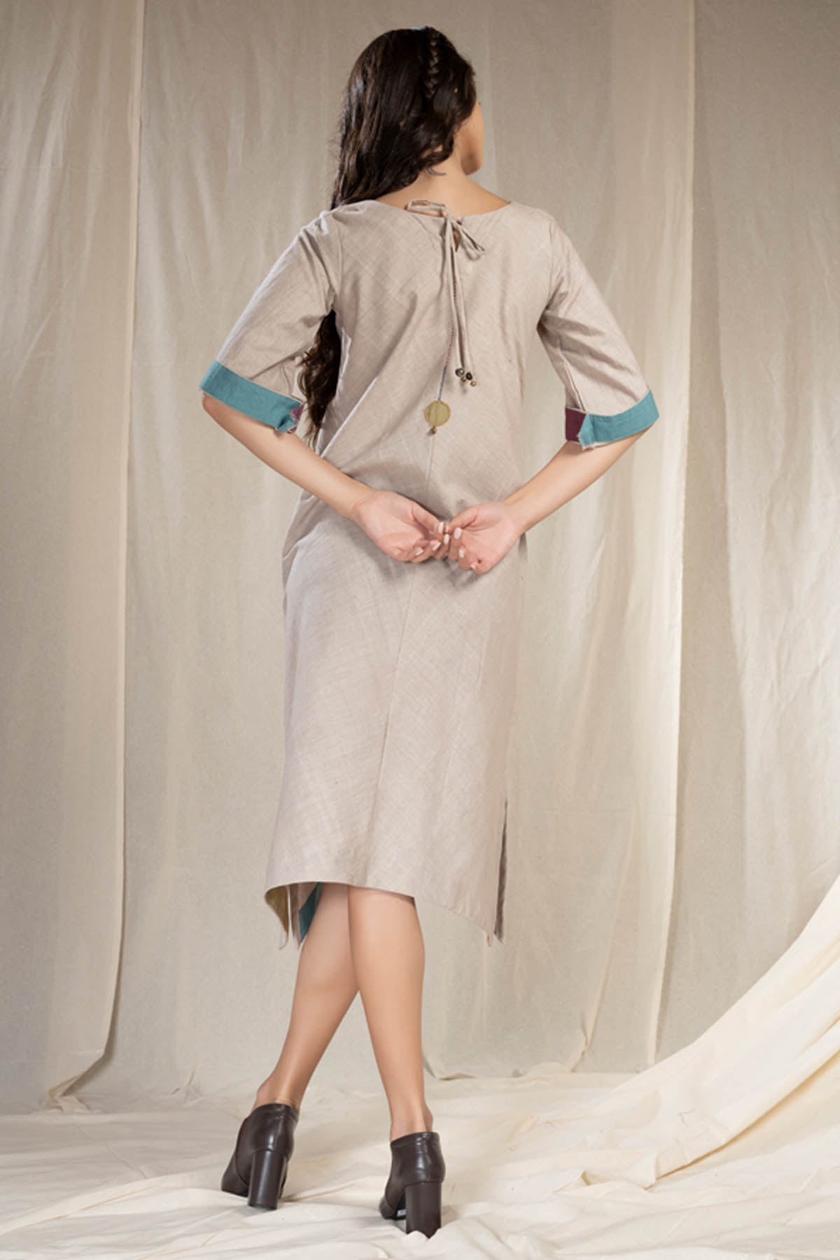 Grey Handwoven Cotton Midi Dress