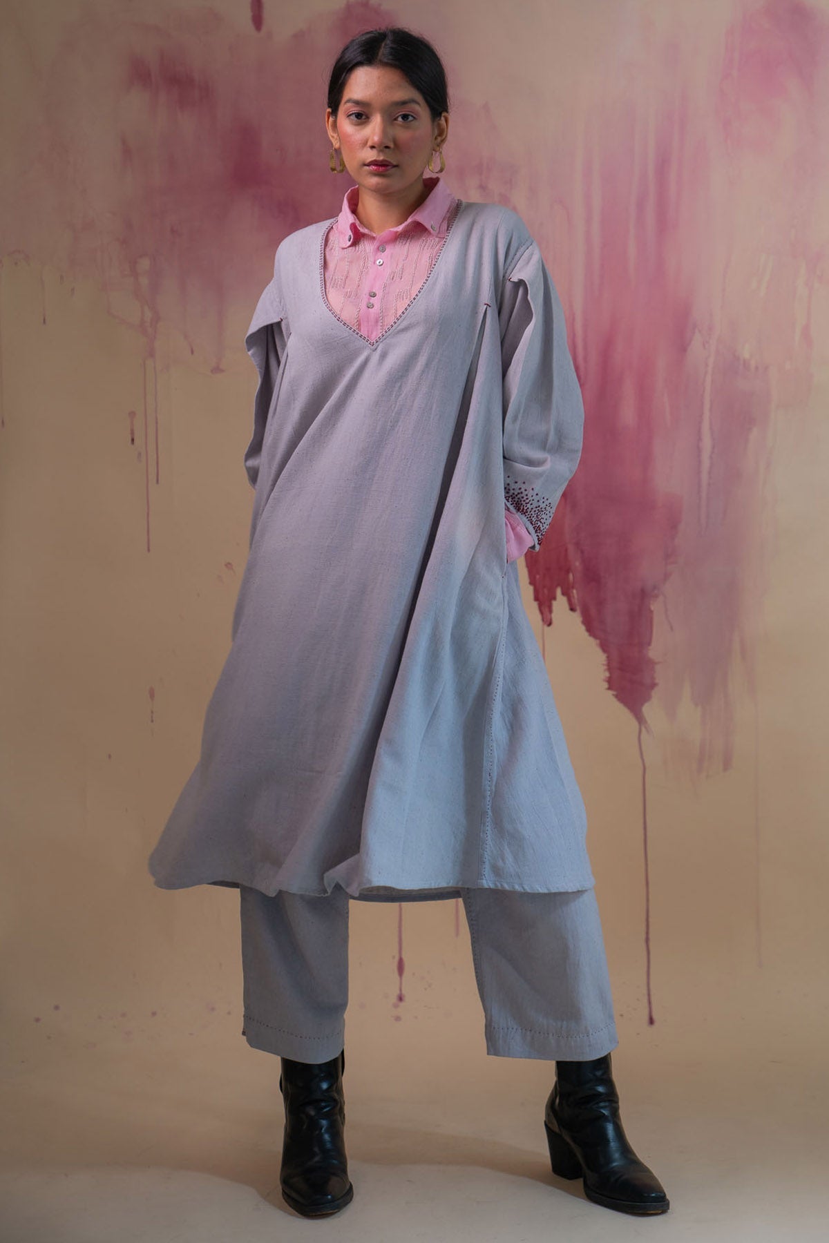 Buy Designer Grey Layered Dress & Pants By Lafaani